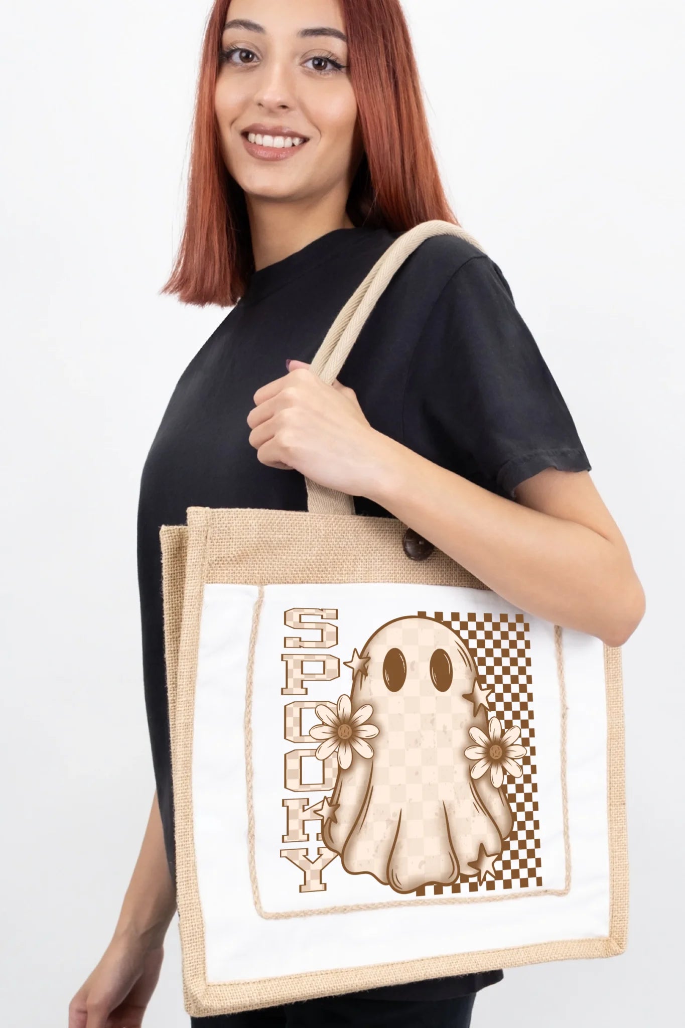 Spooky Checkered Ghost Tote Bag
