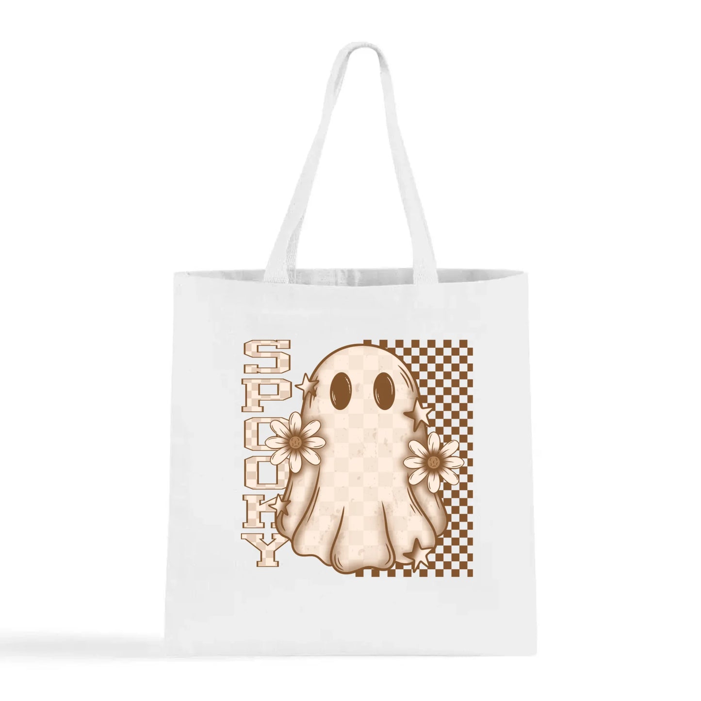 Spooky Checkered Ghost Tote Bag