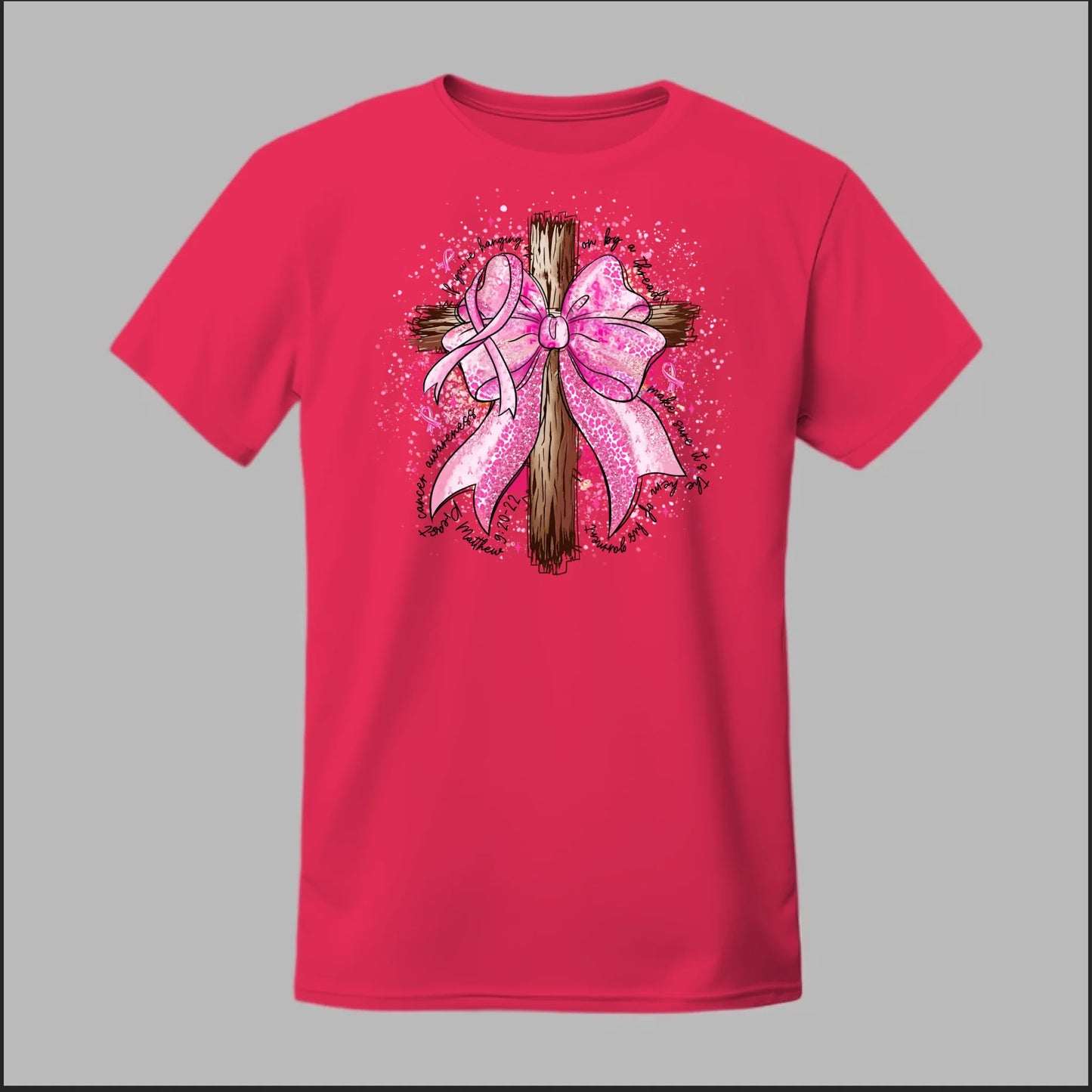 Faith Over Fear – Pink Ribbon Cross Tee