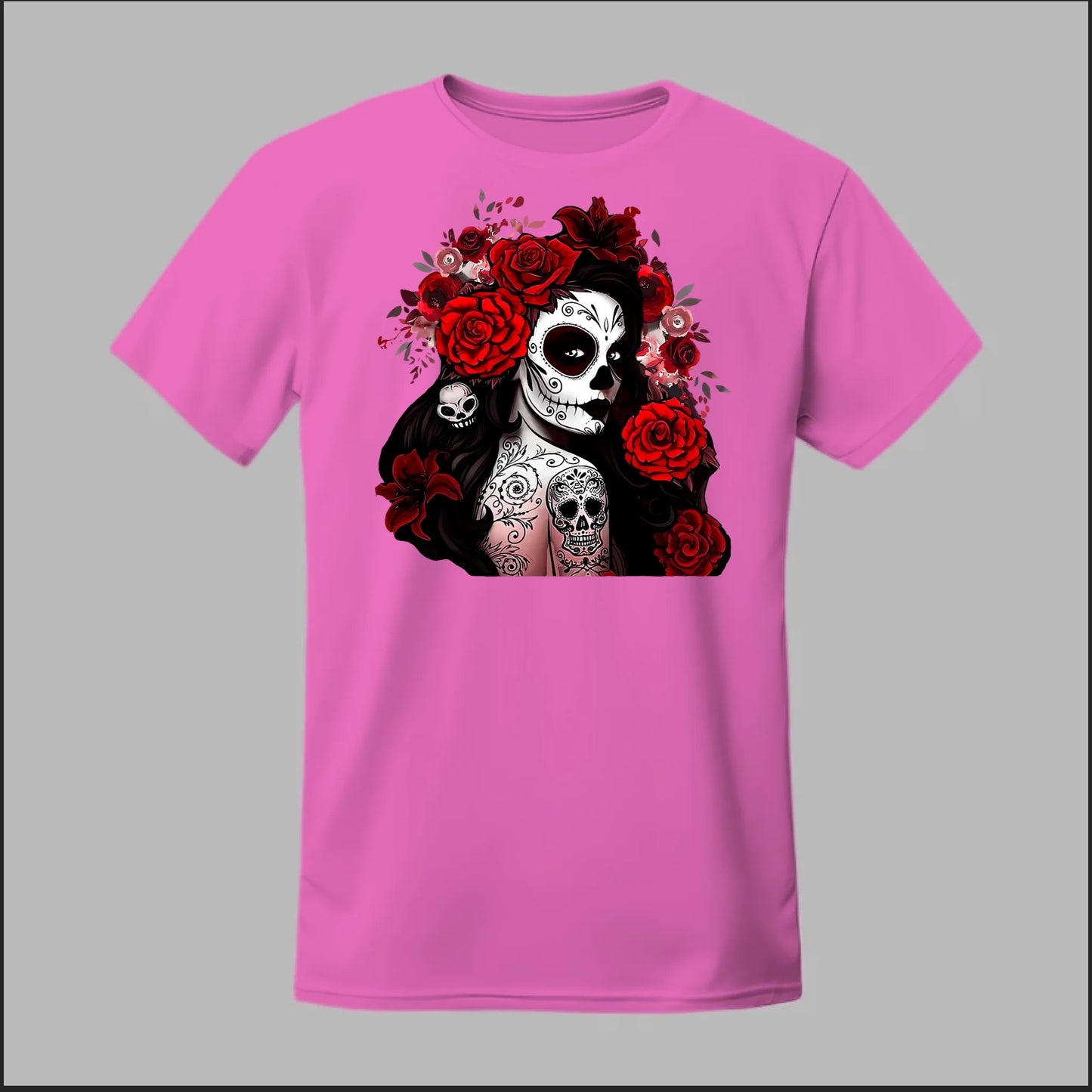 Día de los Muertos Red Roses Sugar Skull Tee