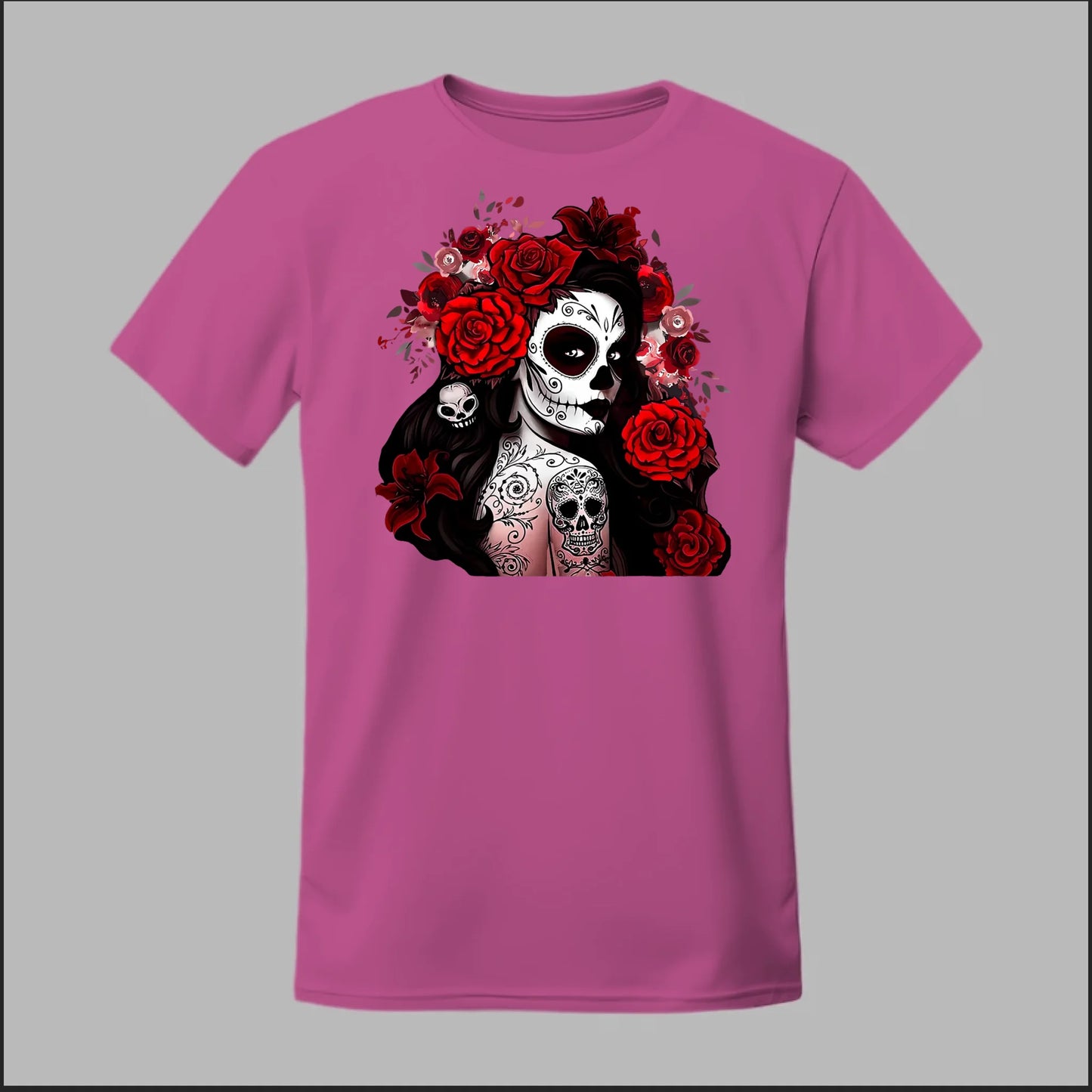 Día de los Muertos Red Roses Sugar Skull Tee