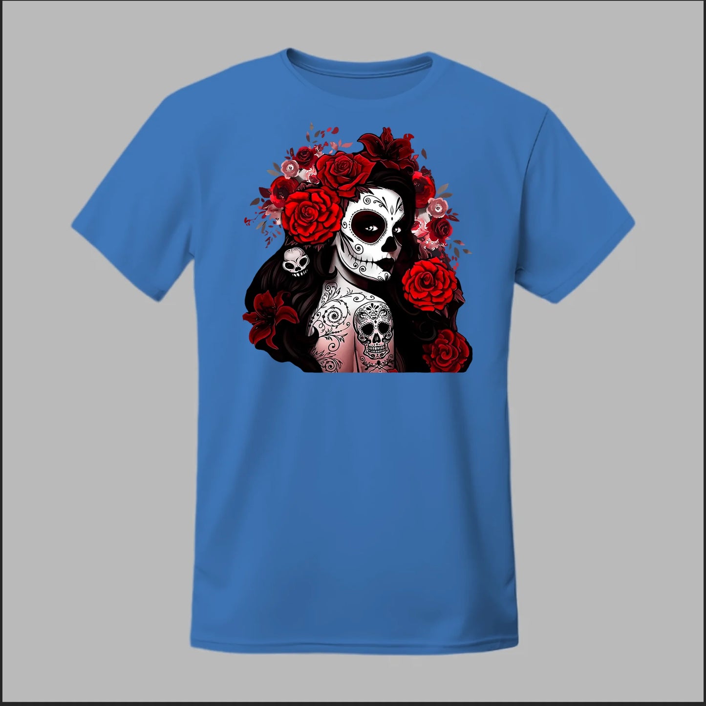 Día de los Muertos Red Roses Sugar Skull Tee