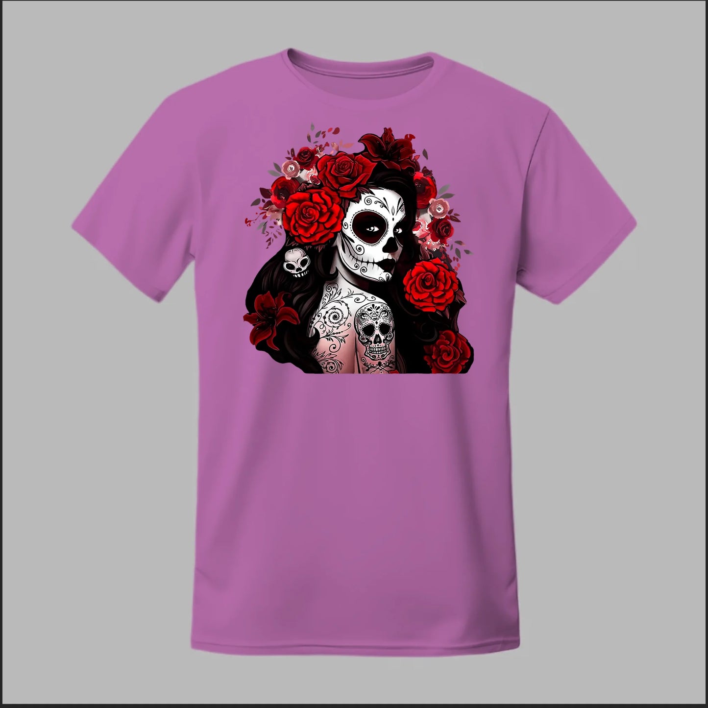 Día de los Muertos Red Roses Sugar Skull Tee