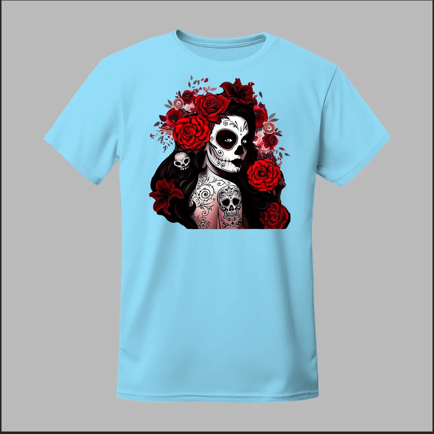 Día de los Muertos Red Roses Sugar Skull Tee