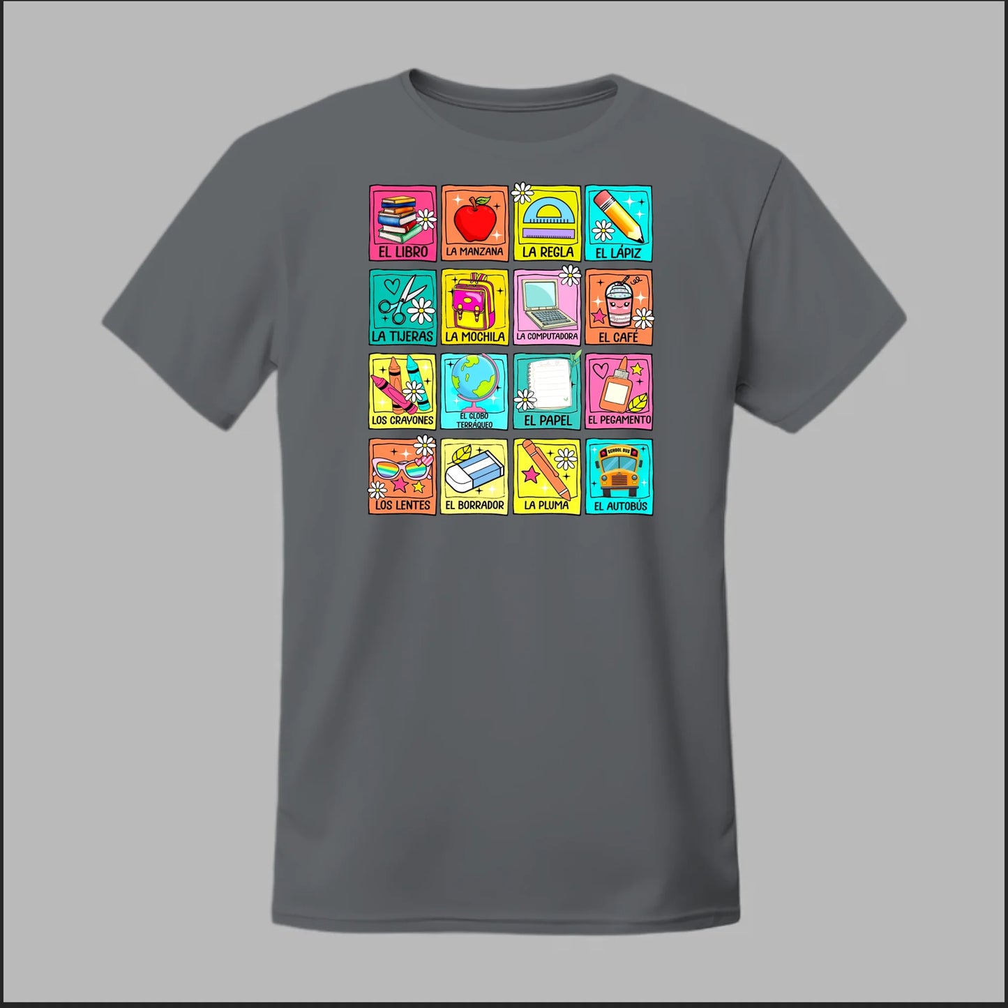 Spanish School Words – Colorful Bilingual Tee