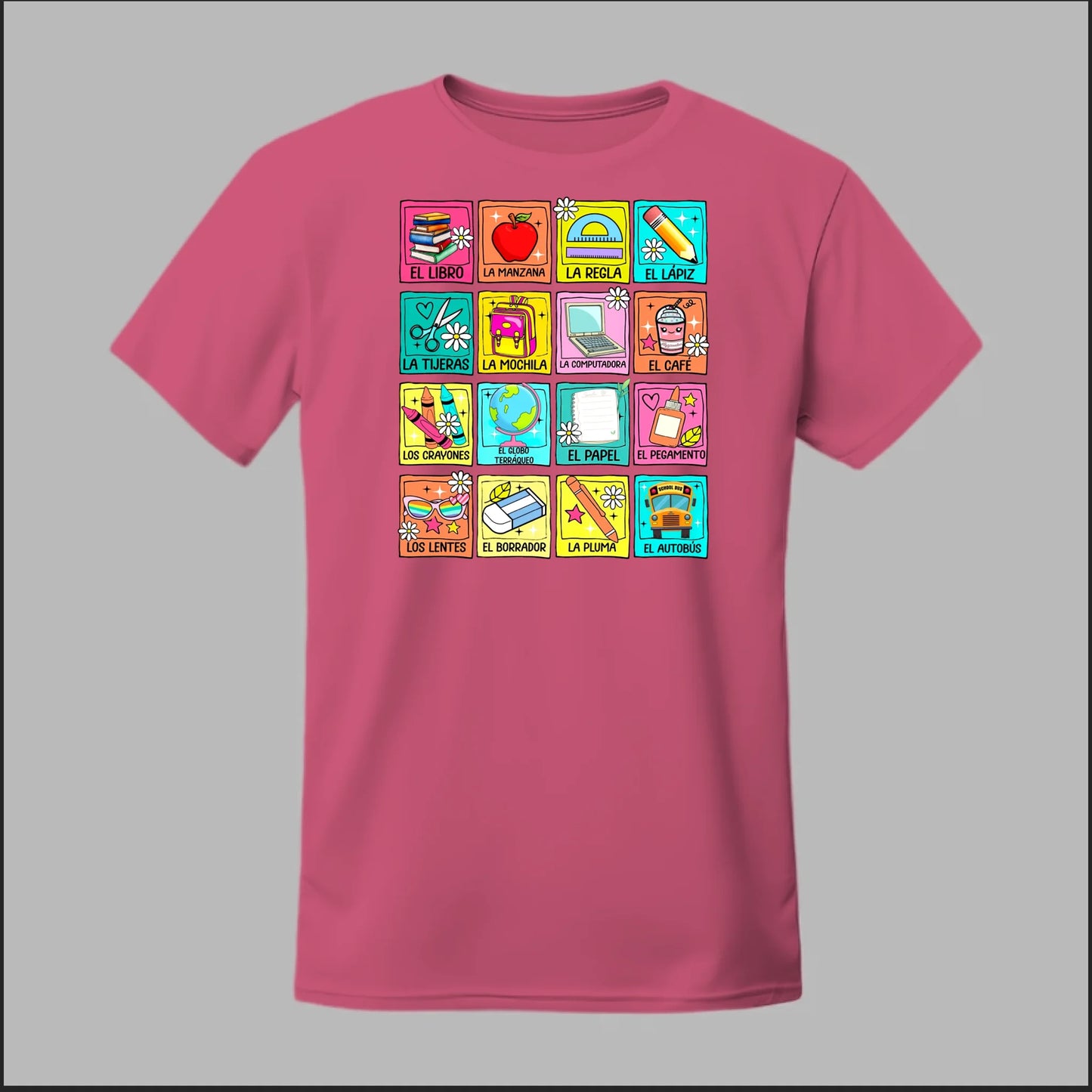 Spanish School Words – Colorful Bilingual Tee