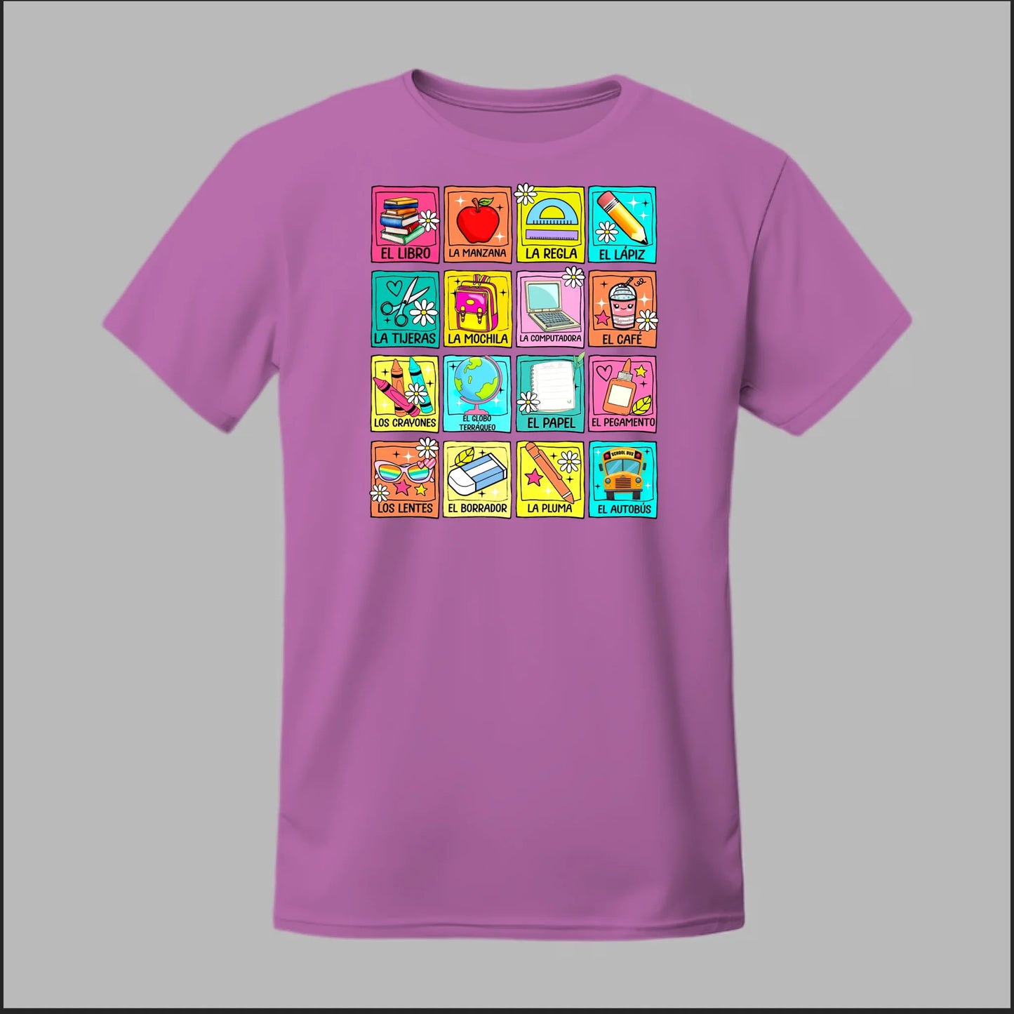 Spanish School Words – Colorful Bilingual Tee