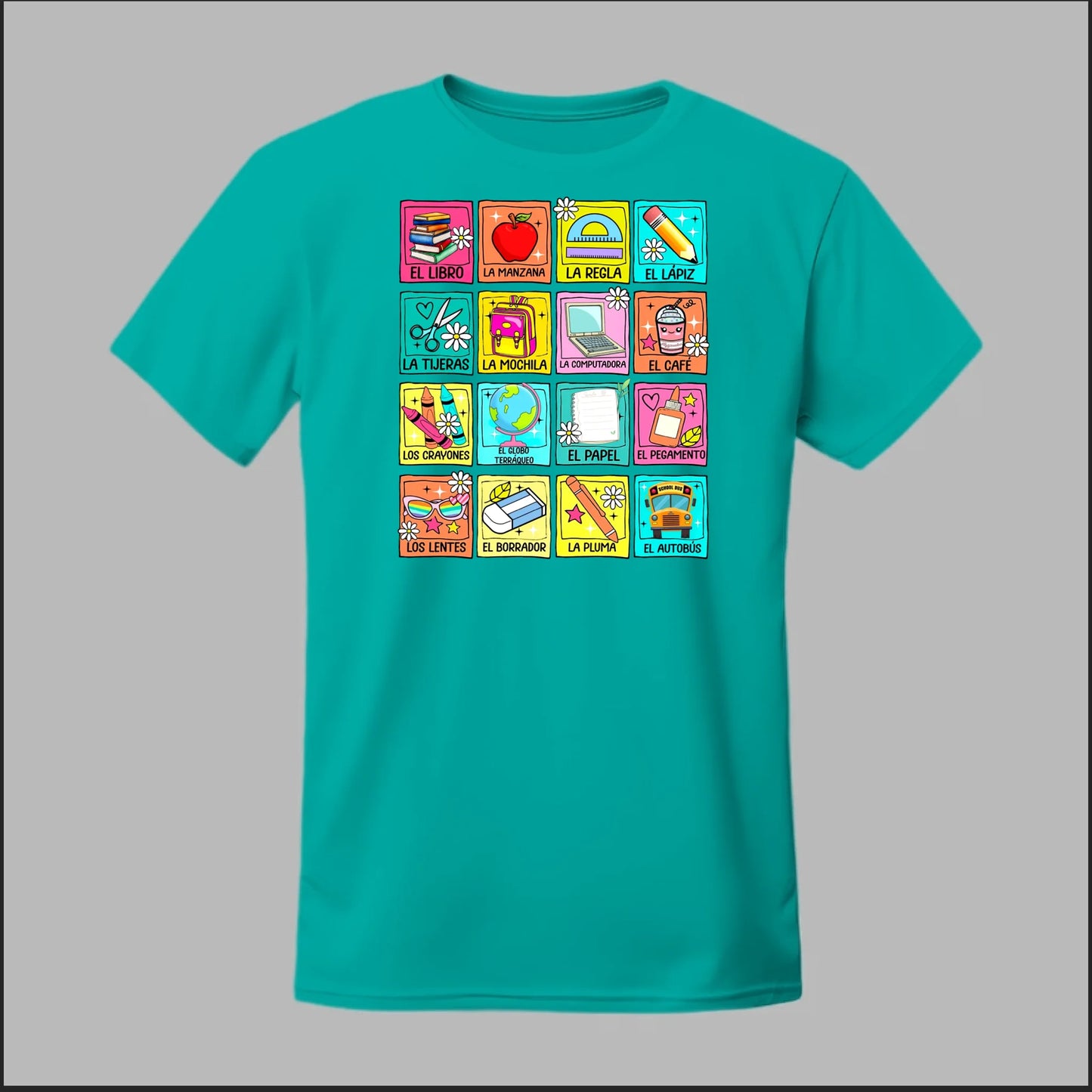 Spanish School Words – Colorful Bilingual Tee