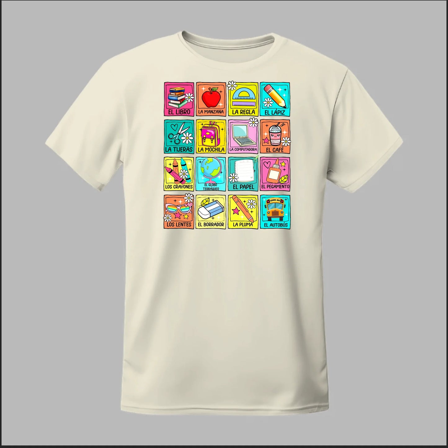Spanish School Words – Colorful Bilingual Tee