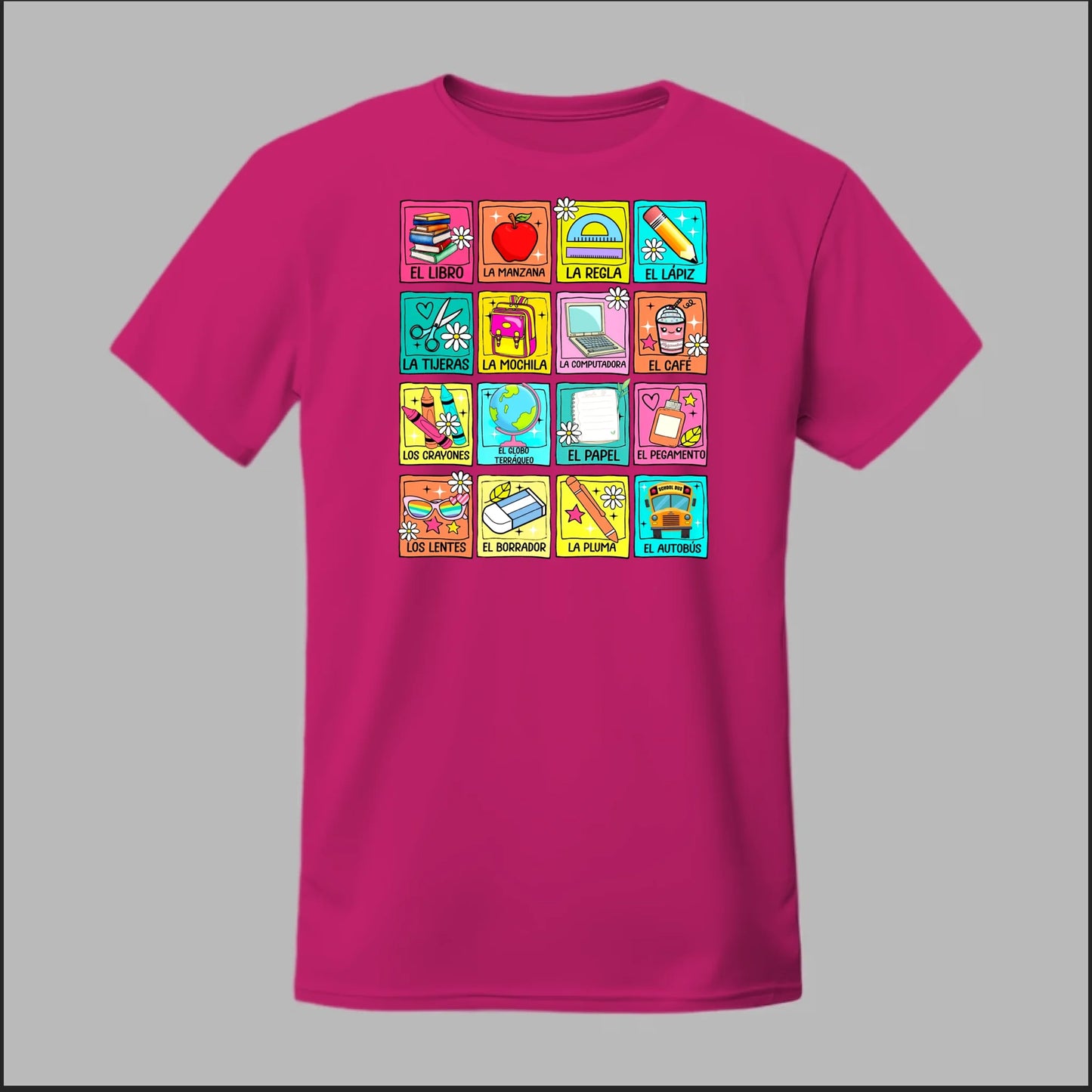 Spanish School Words – Colorful Bilingual Tee