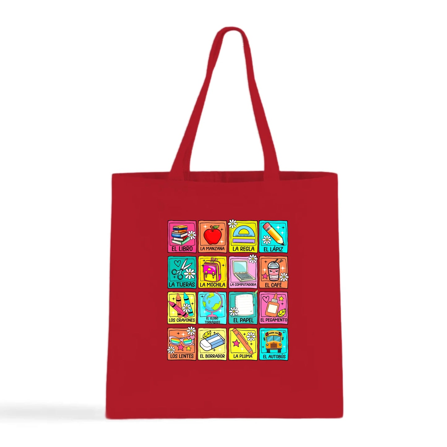 Spanish School Words – Colorful Bilingual Tote Bag