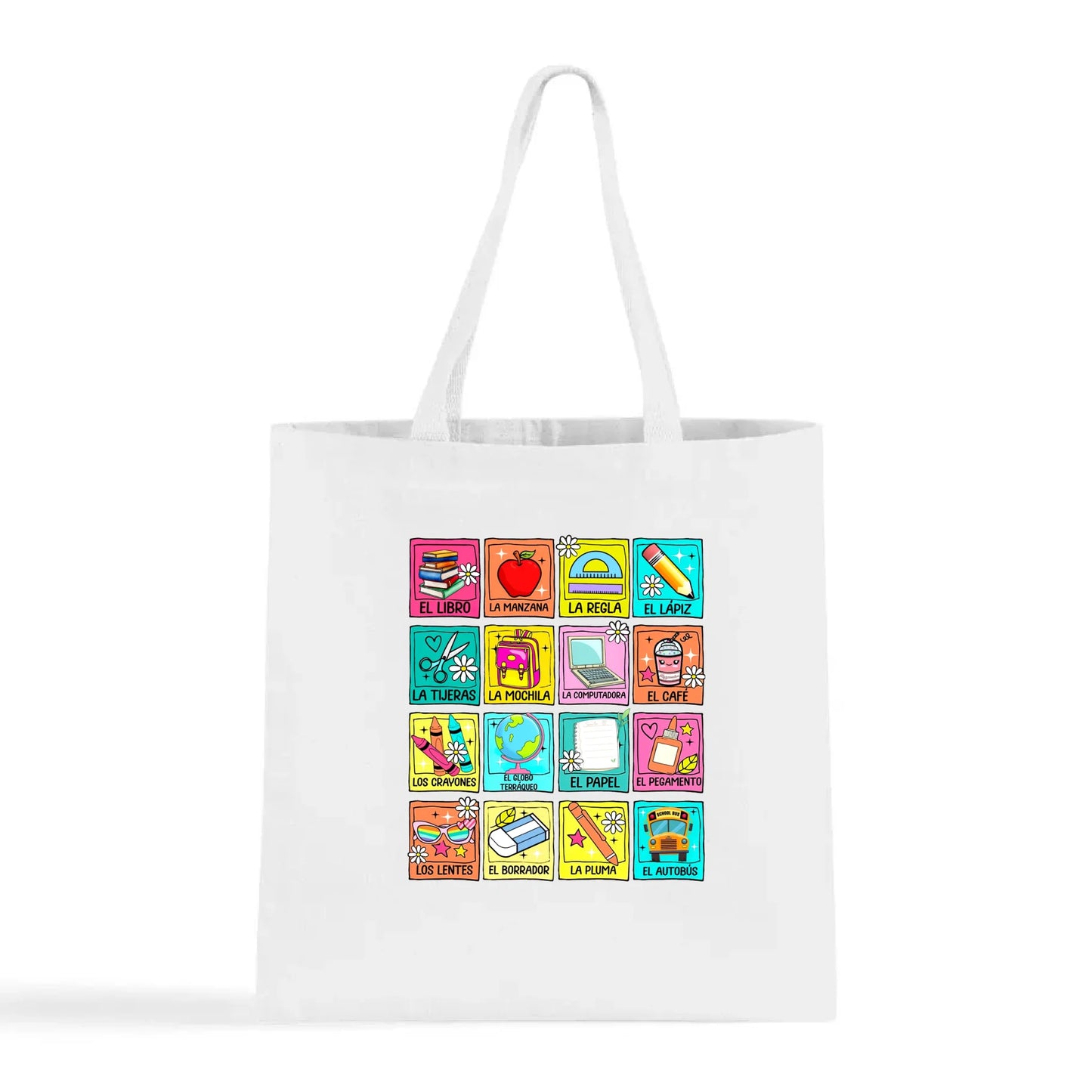 Spanish School Words – Colorful Bilingual Tote Bag