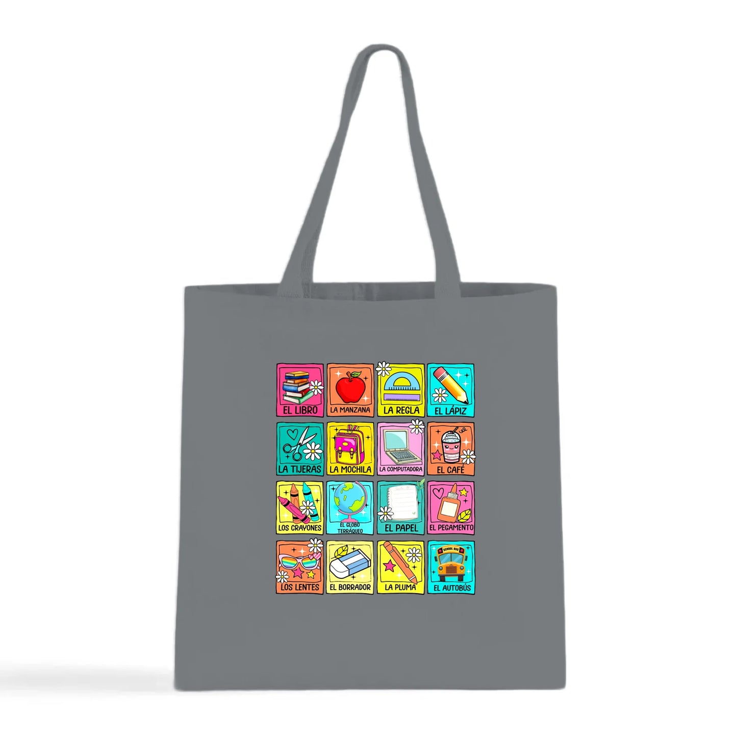 Spanish School Words – Colorful Bilingual Tote Bag