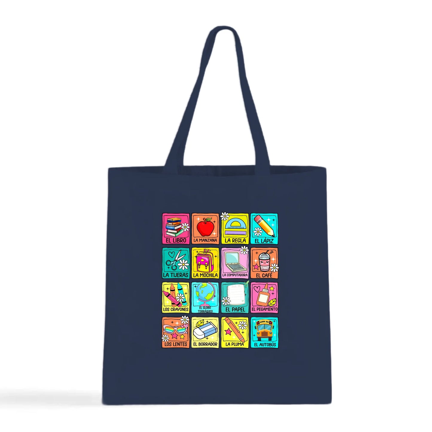 Spanish School Words – Colorful Bilingual Tote Bag
