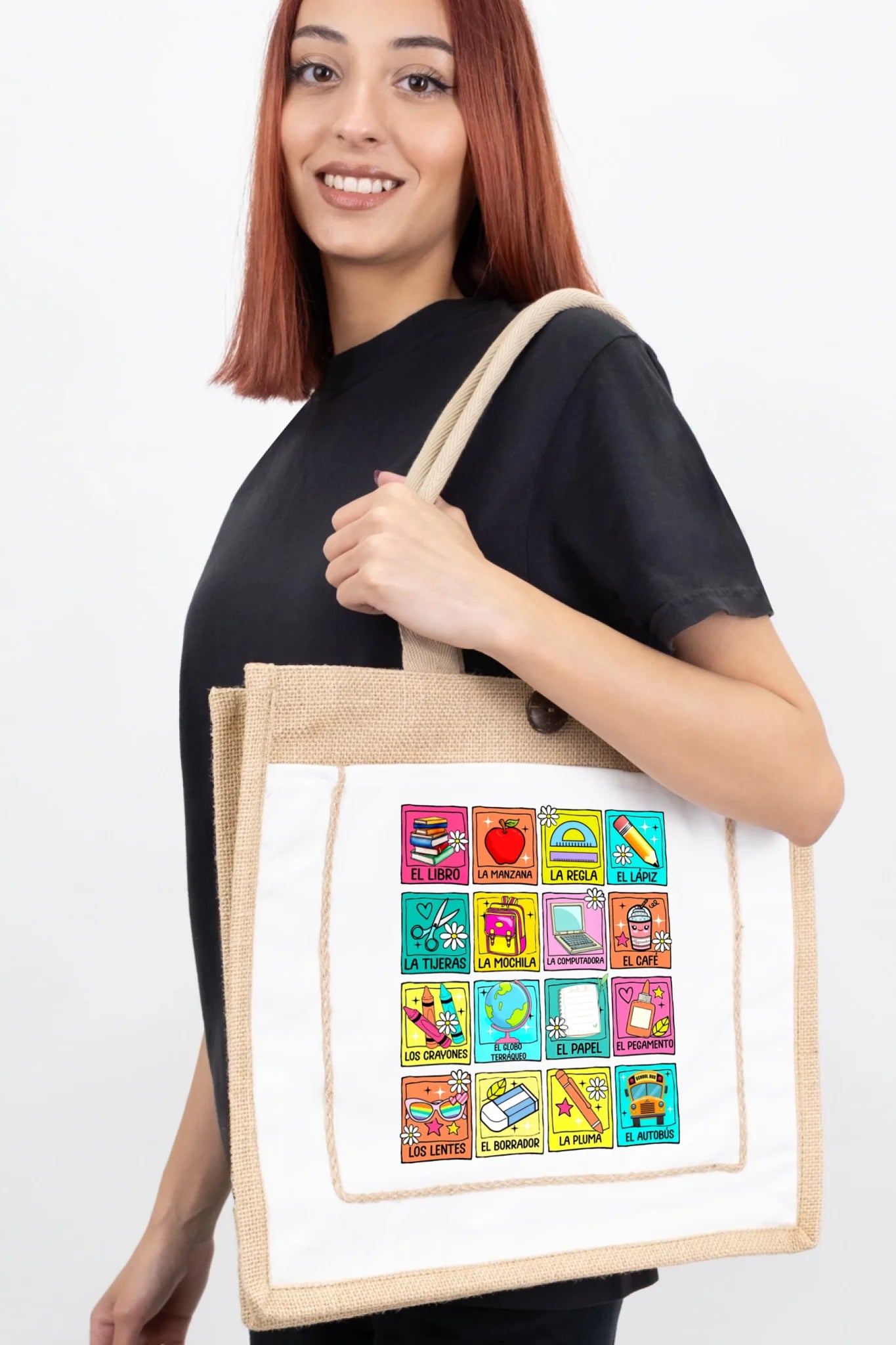 Spanish School Words – Colorful Bilingual Tote Bag