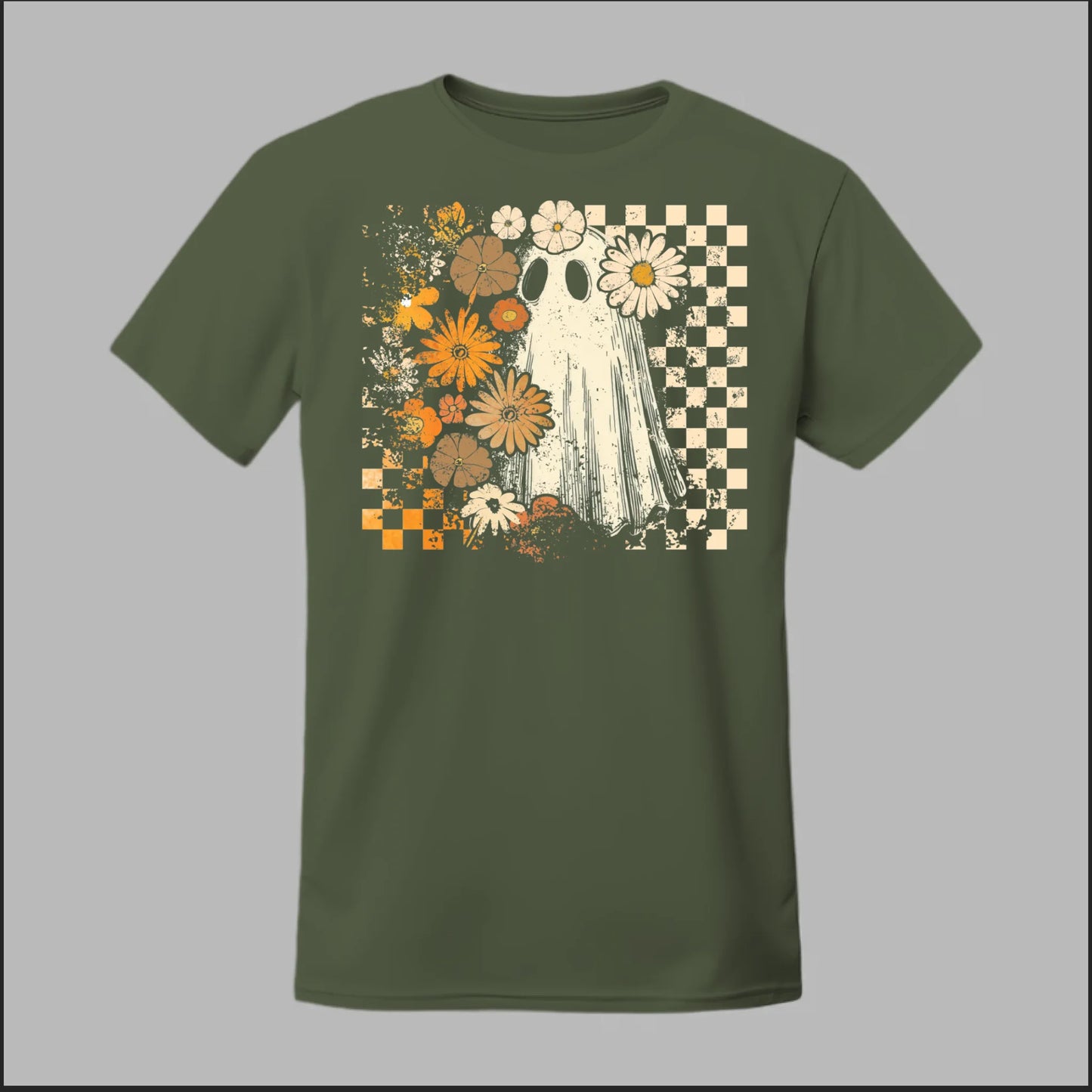 Groovy Ghost – Retro Floral Spirit Tee