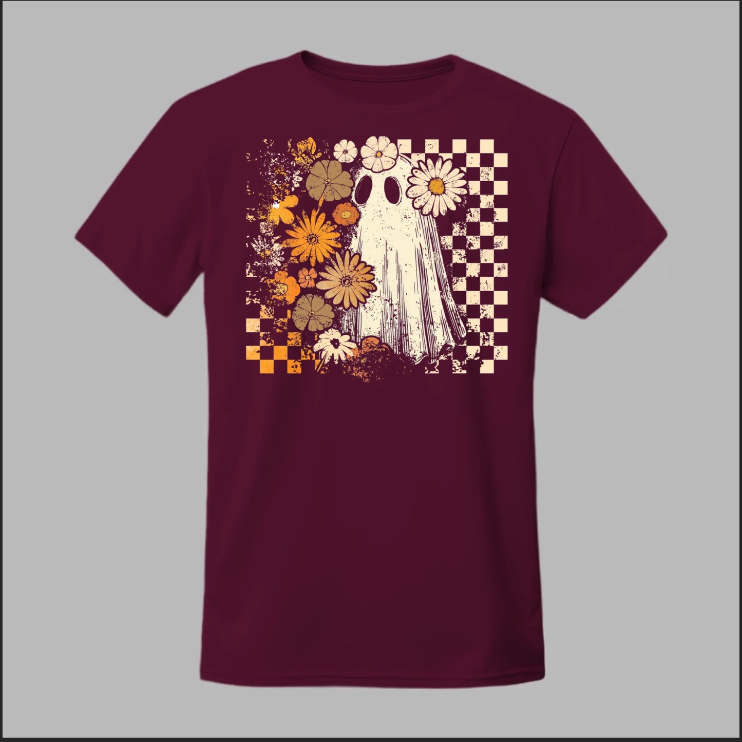 Groovy Ghost – Retro Floral Spirit Tee