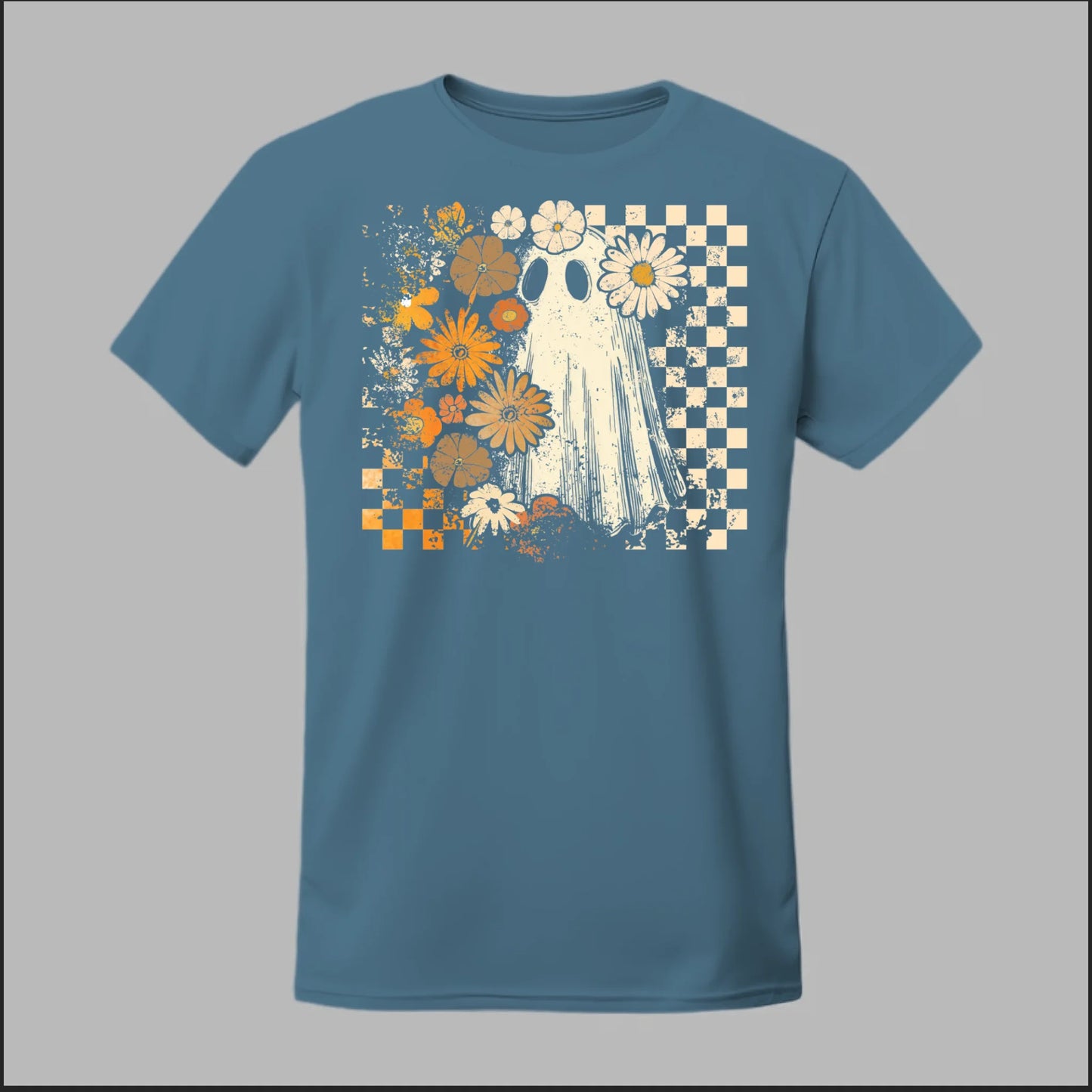 Groovy Ghost – Retro Floral Spirit Tee
