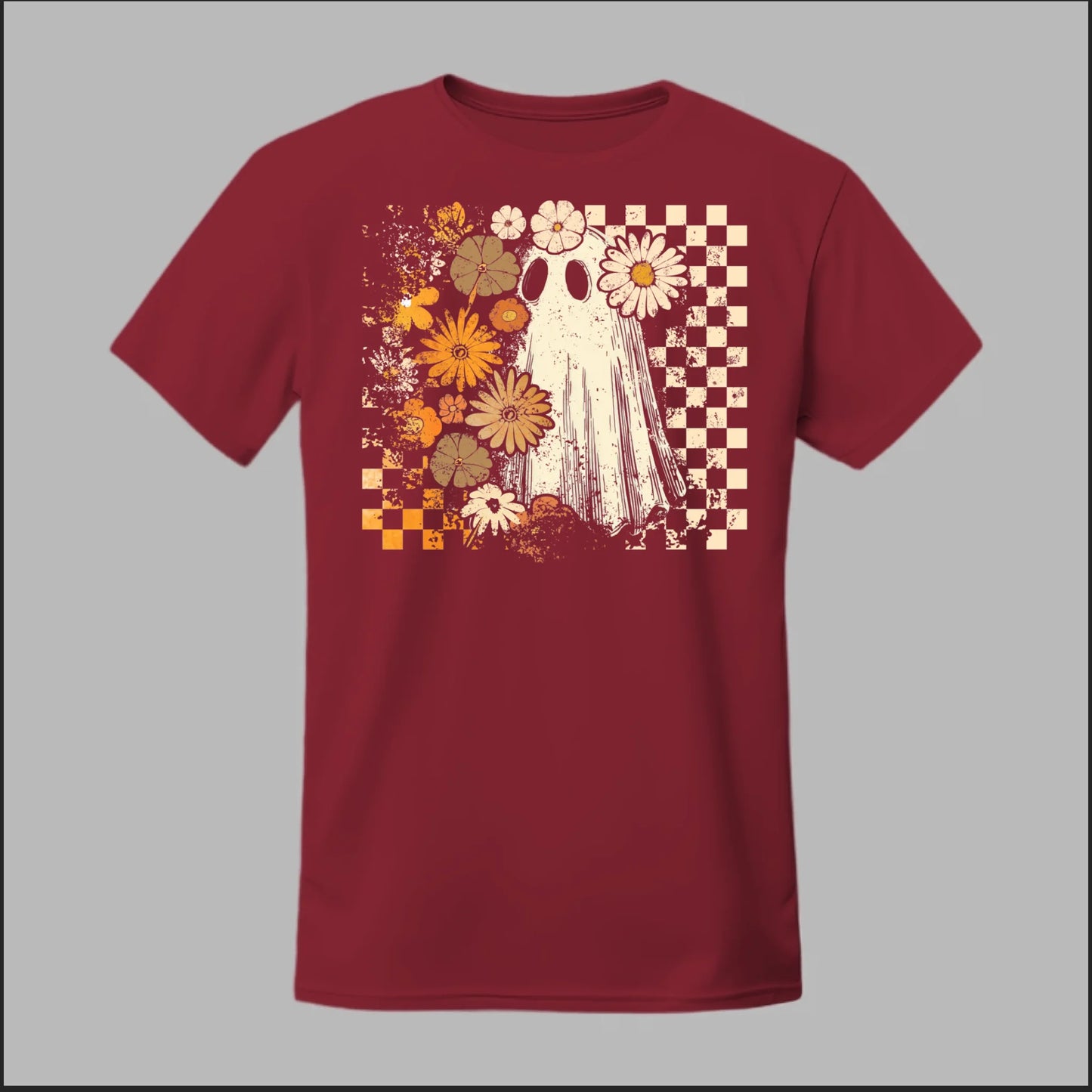 Groovy Ghost – Retro Floral Spirit Tee