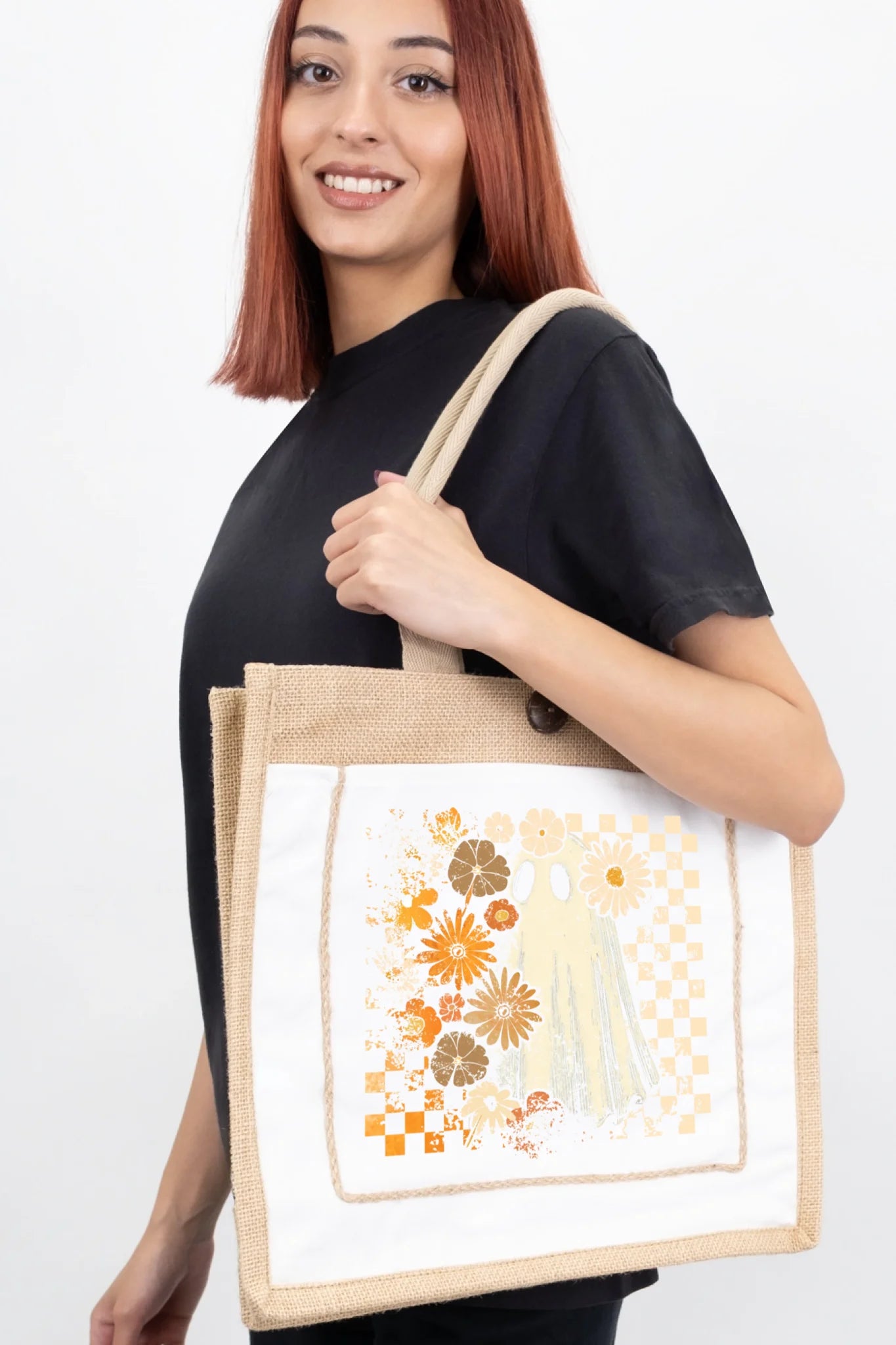 Groovy Ghost – Retro Floral Spirit Tote Bag