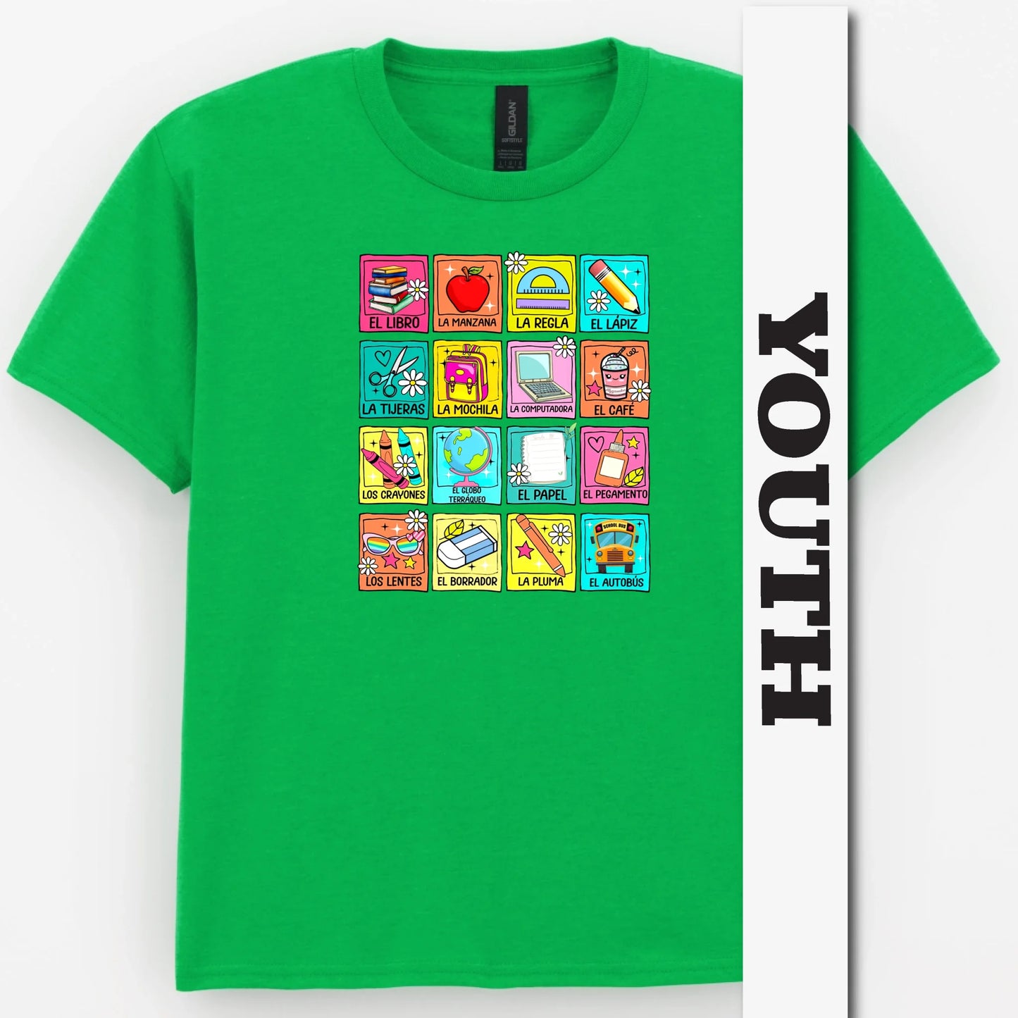 Spanish School Words – Colorful Bilingual Youth Shirt