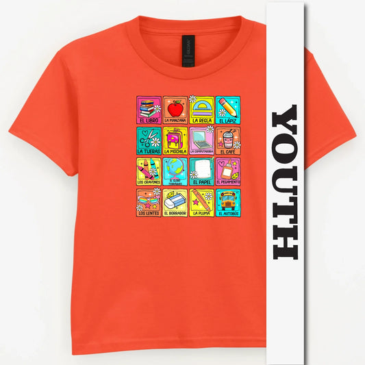 Spanish School Words – Colorful Bilingual Youth Shirt