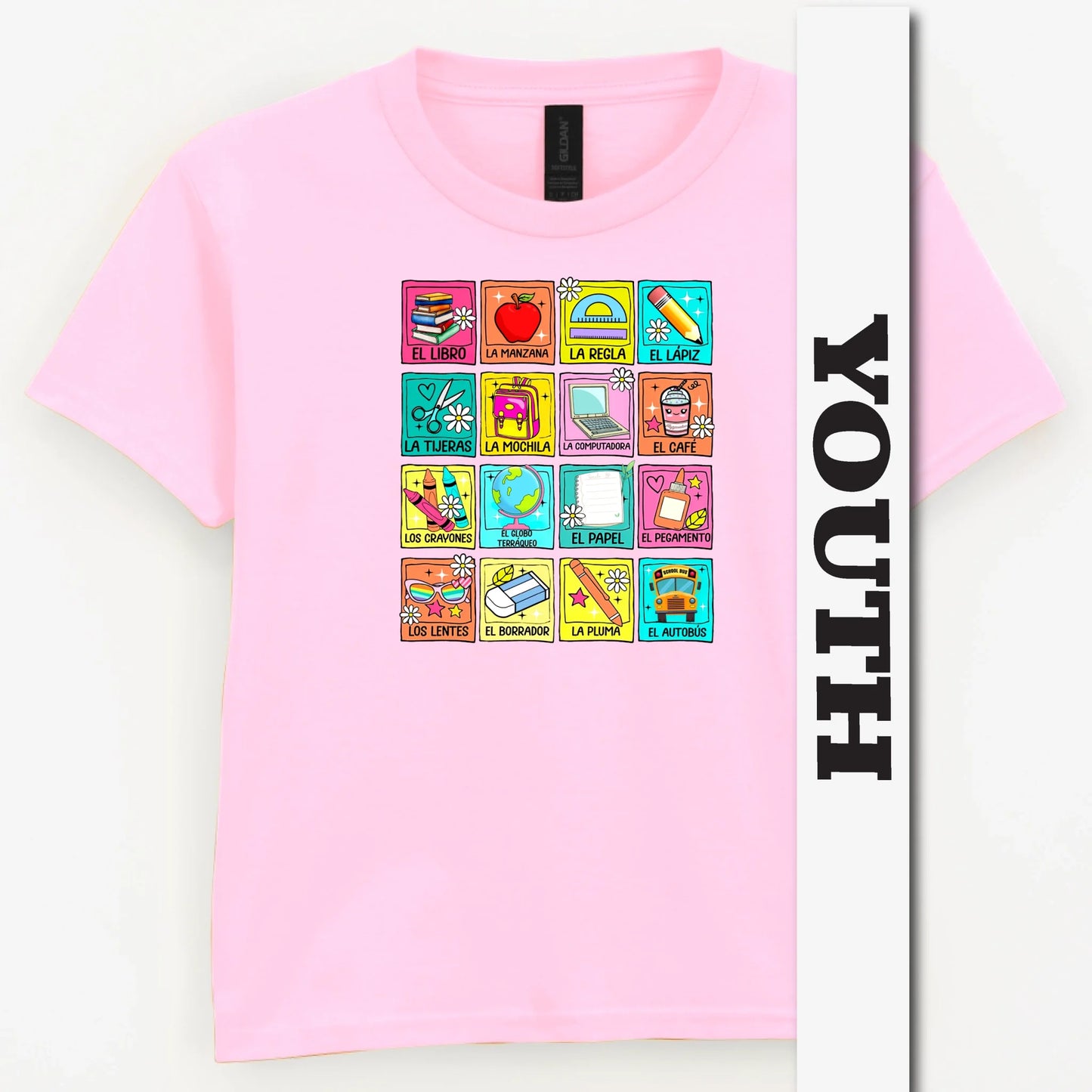 Spanish School Words – Colorful Bilingual Youth Shirt
