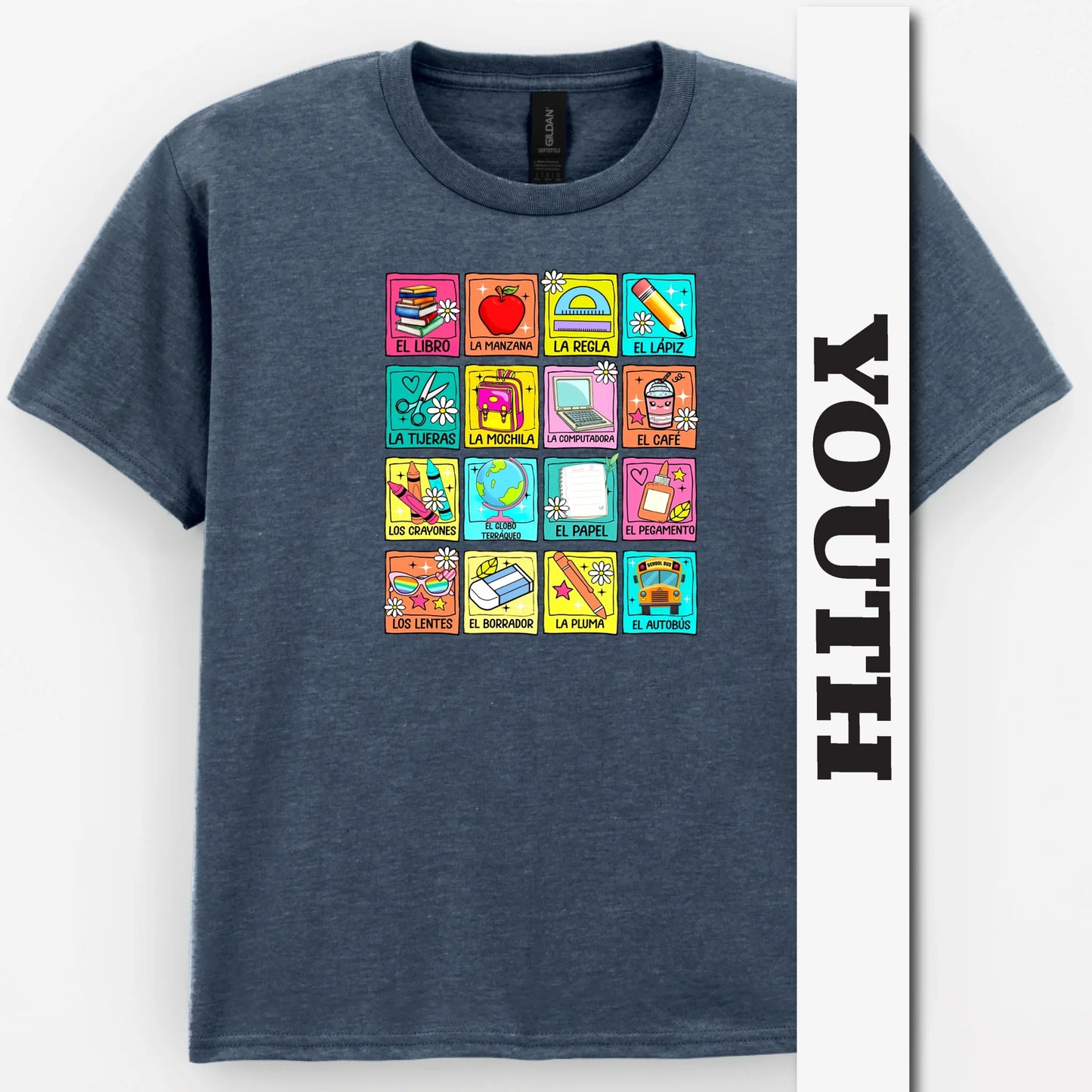 Spanish School Words – Colorful Bilingual Youth Shirt