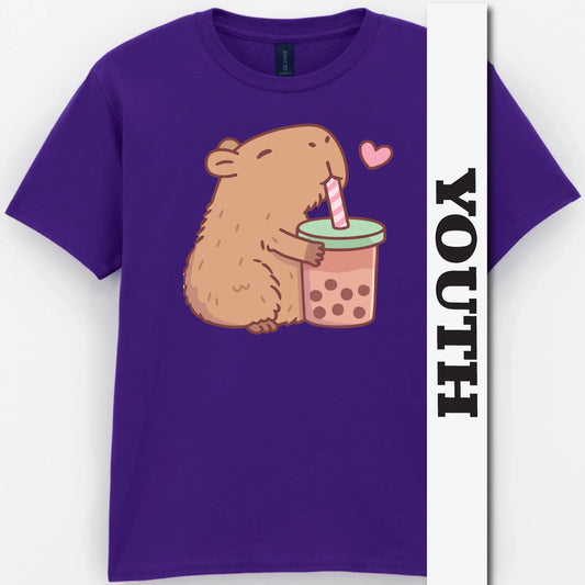 Capybara Loves Boba Tea Youth Shirt
