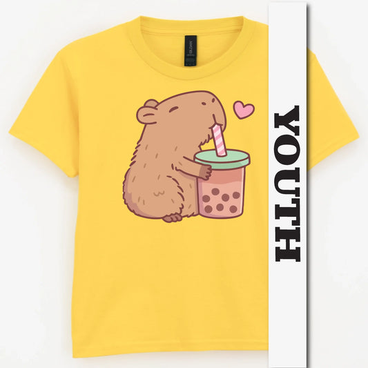 Capybara Loves Boba Tea Youth Shirt