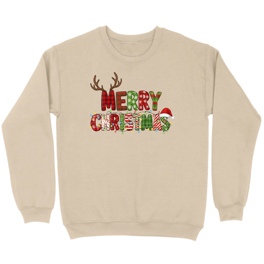 Merry Christmas Lights & Antlers Sweatshirt