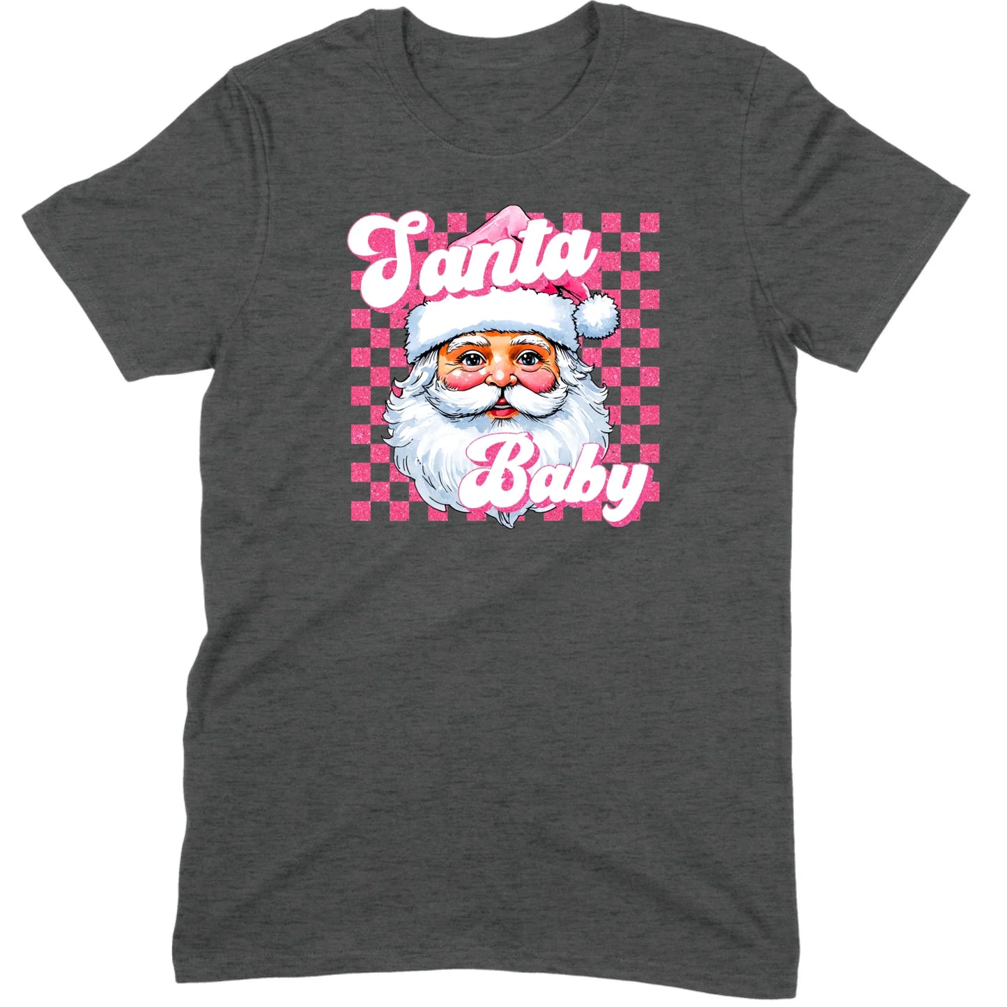 Pink Santa Baby Retro Glitter Checkers Tee