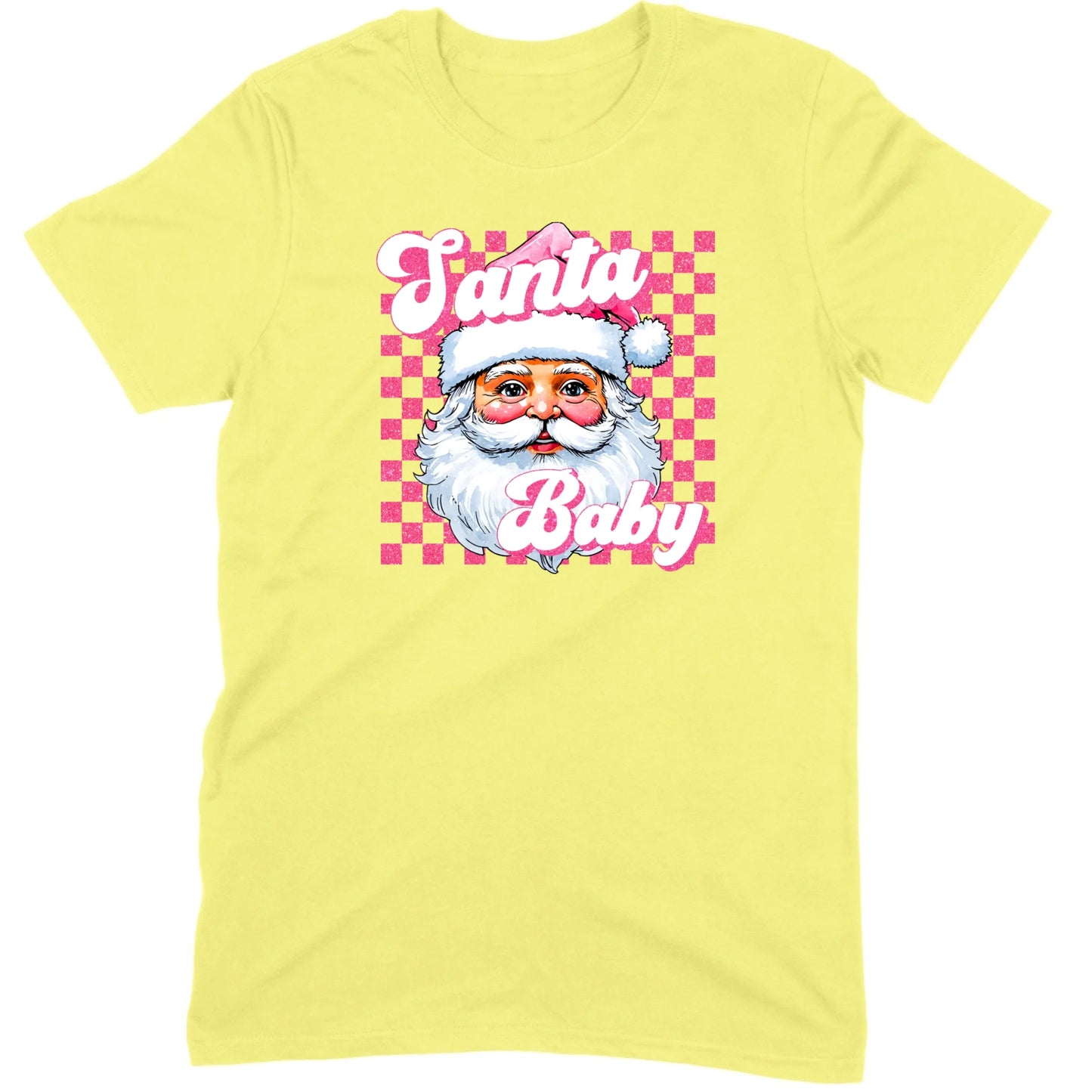 Pink Santa Baby Retro Glitter Checkers Tee
