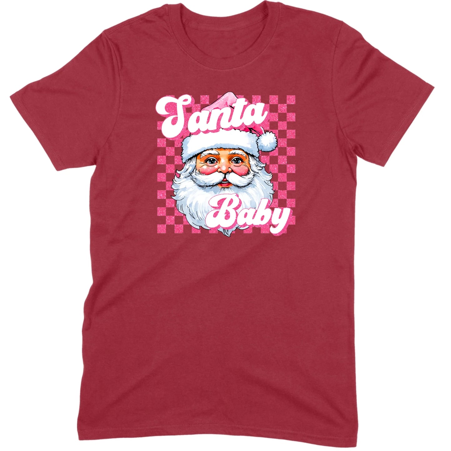 Pink Santa Baby Retro Glitter Checkers Tee