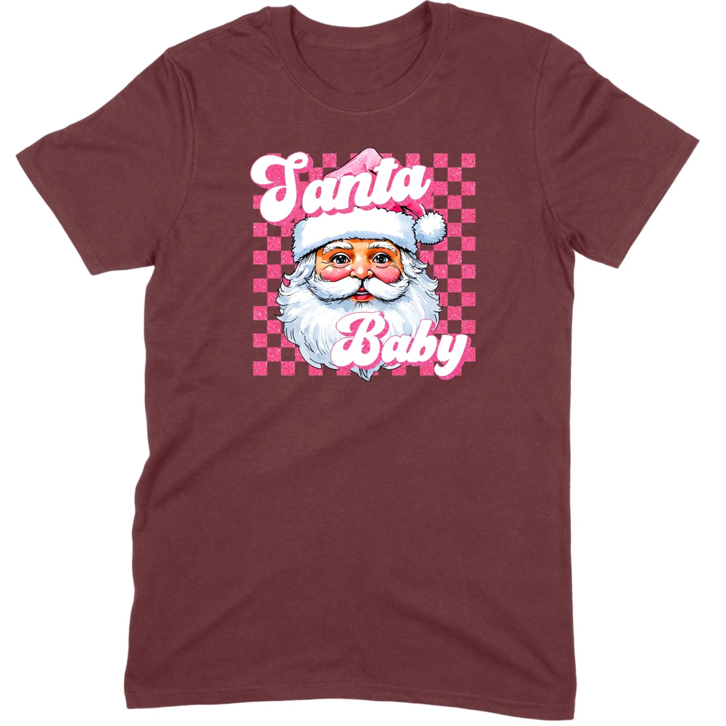 Pink Santa Baby Retro Glitter Checkers Tee
