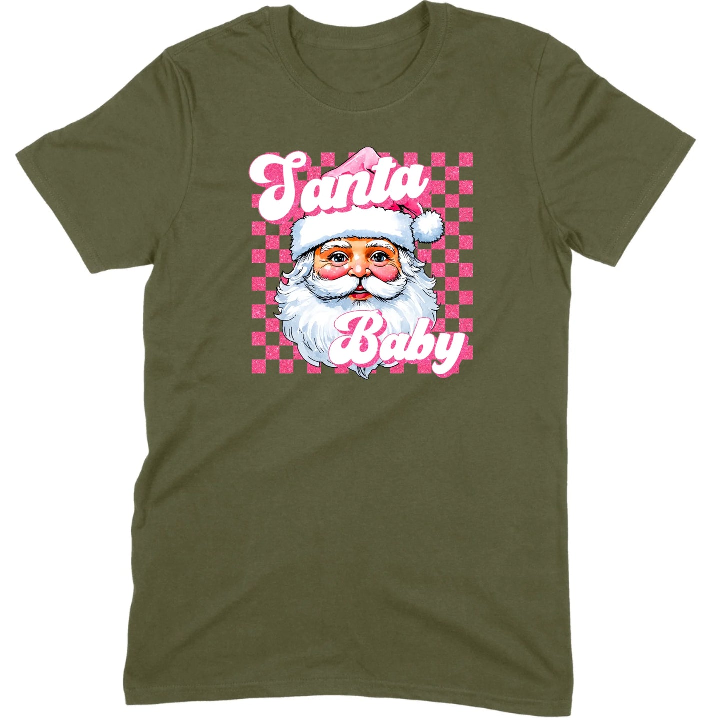 Pink Santa Baby Retro Glitter Checkers Tee