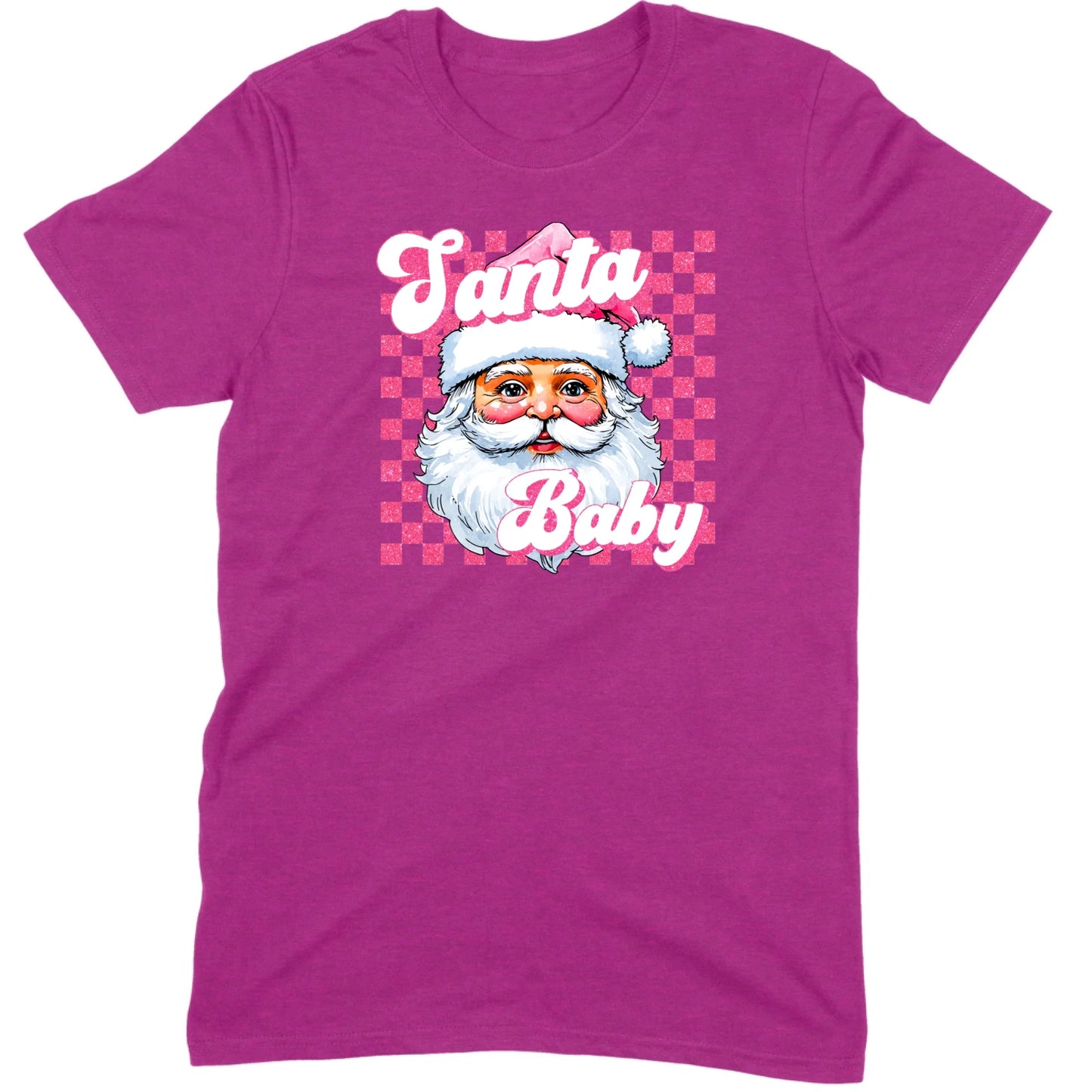 Pink Santa Baby Retro Glitter Checkers Tee