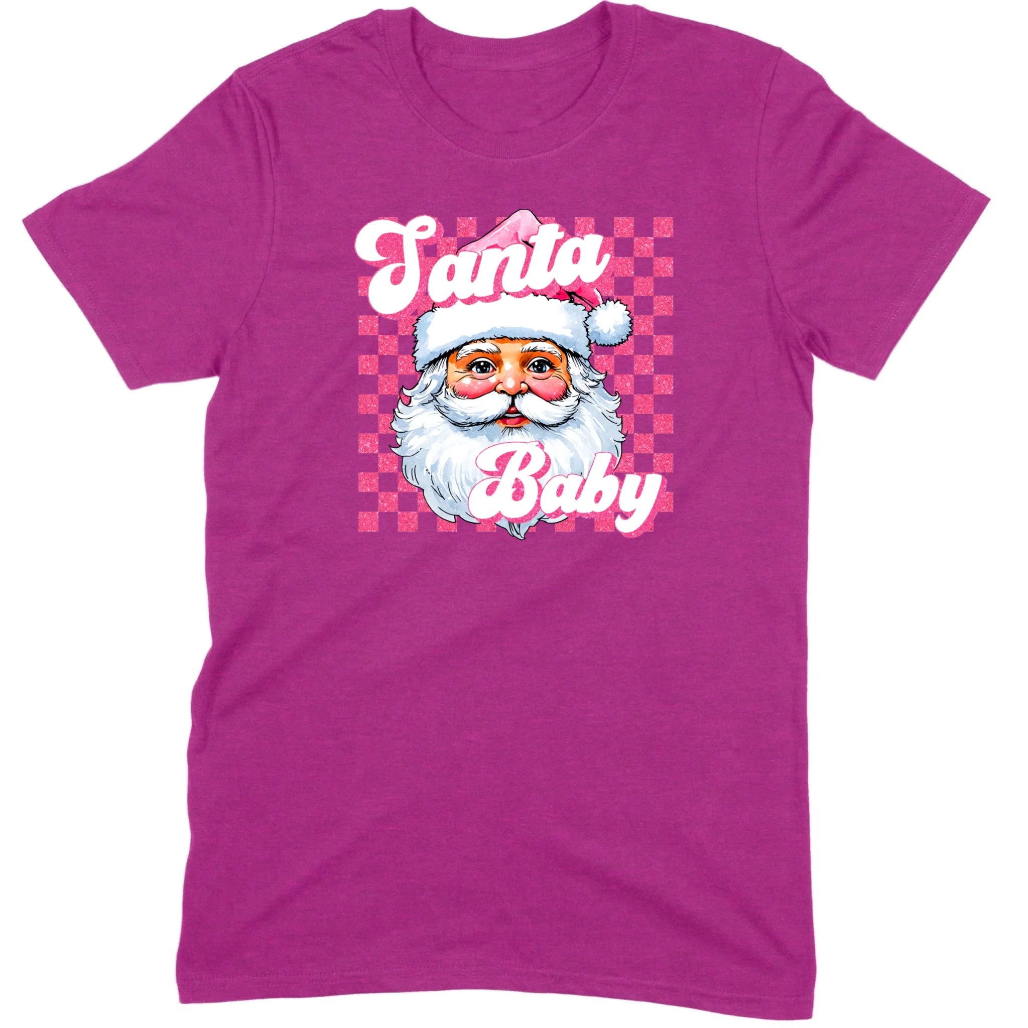 Pink Santa Baby Retro Glitter Checkers Tee