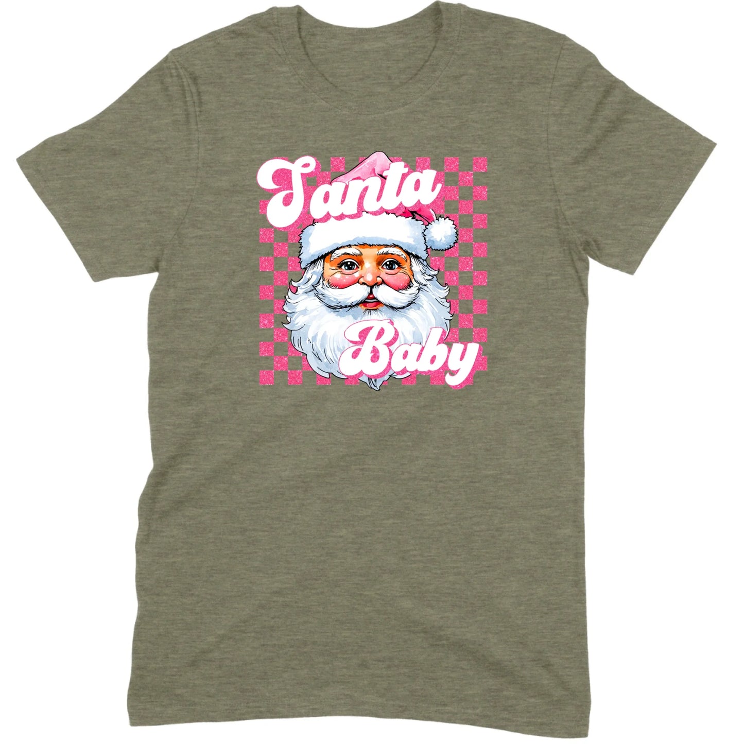 Pink Santa Baby Retro Glitter Checkers Tee