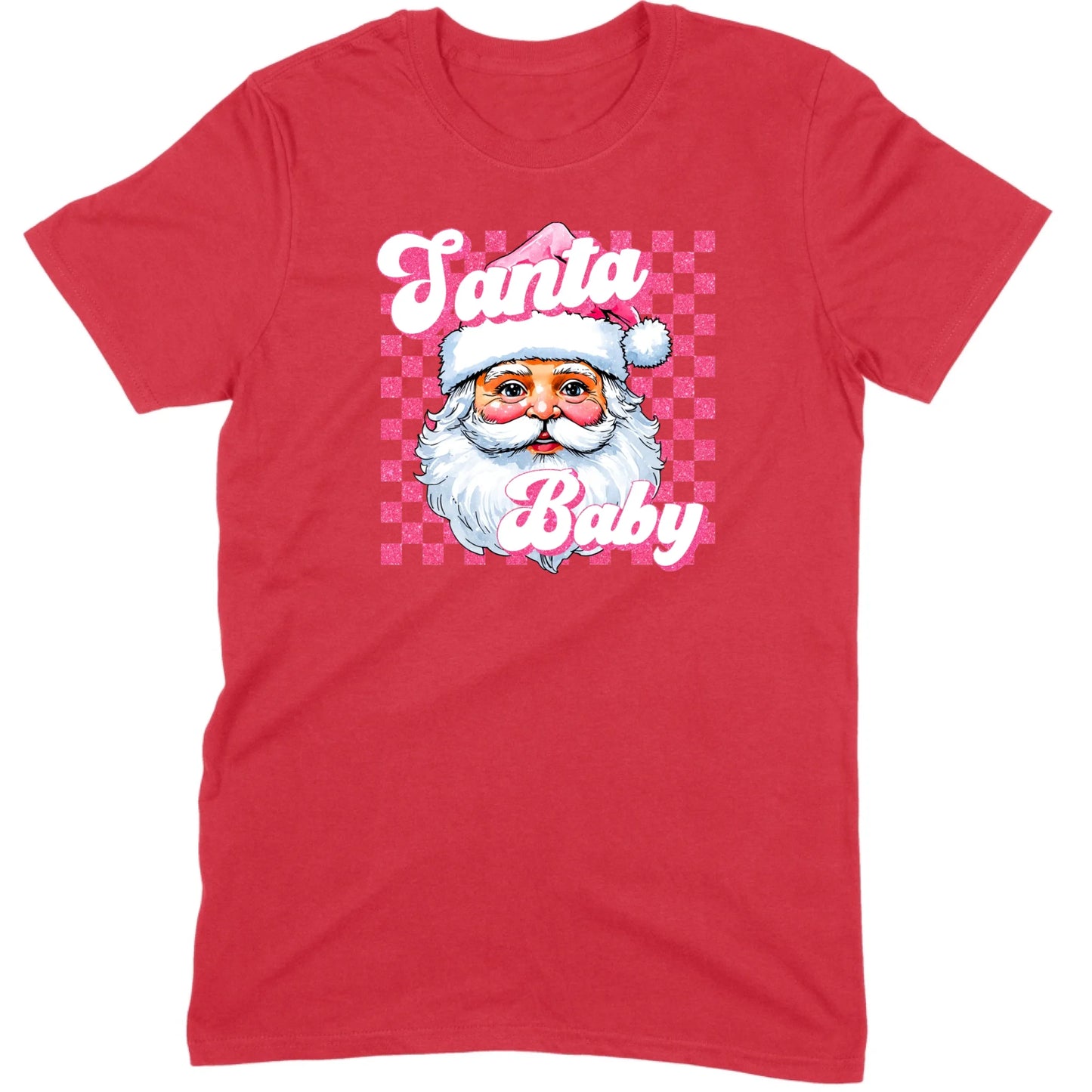 Pink Santa Baby Retro Glitter Checkers Tee