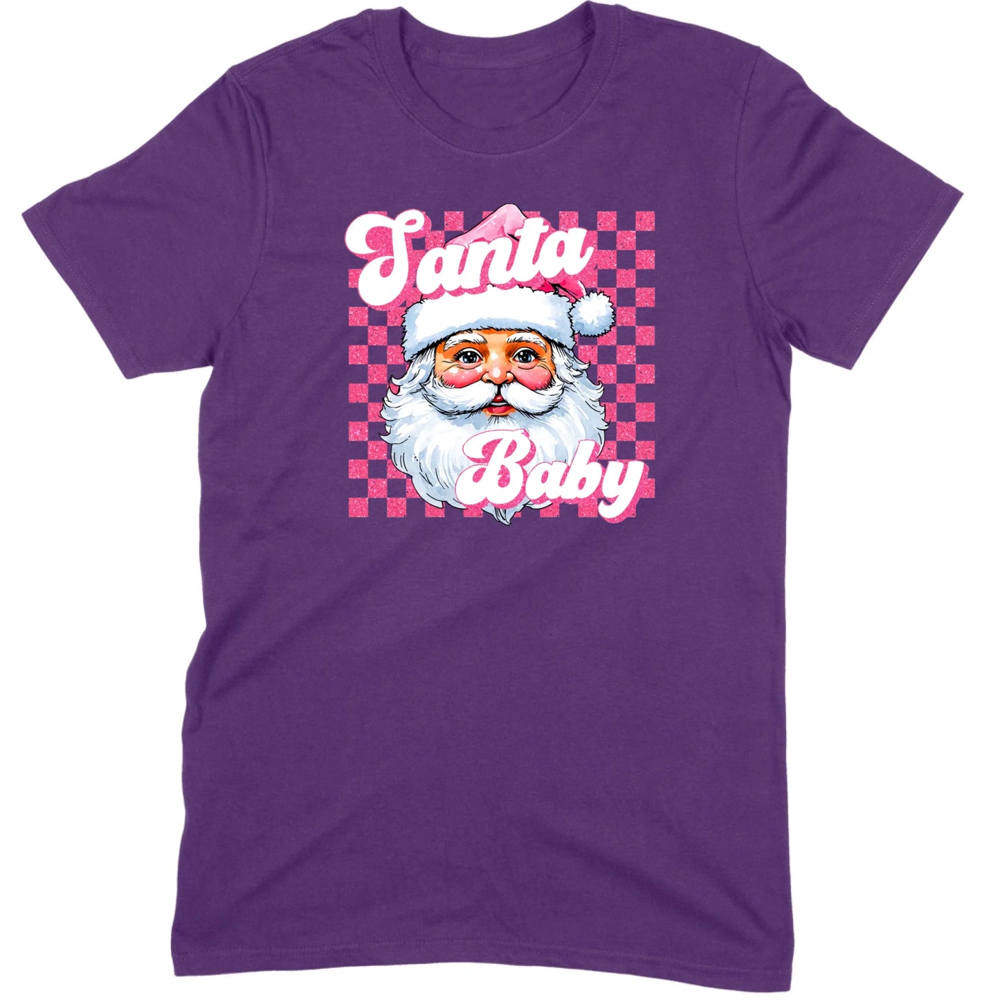 Pink Santa Baby Retro Glitter Checkers Tee