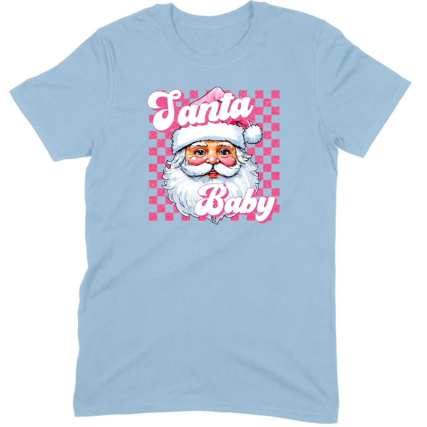 Pink Santa Baby Retro Glitter Checkers Tee