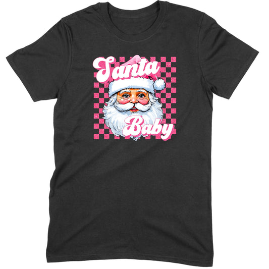 Pink Santa Baby Retro Glitter Checkers Tee