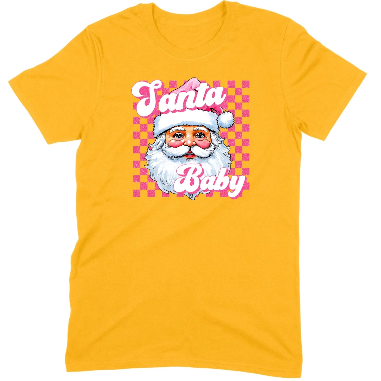Pink Santa Baby Retro Glitter Checkers Tee