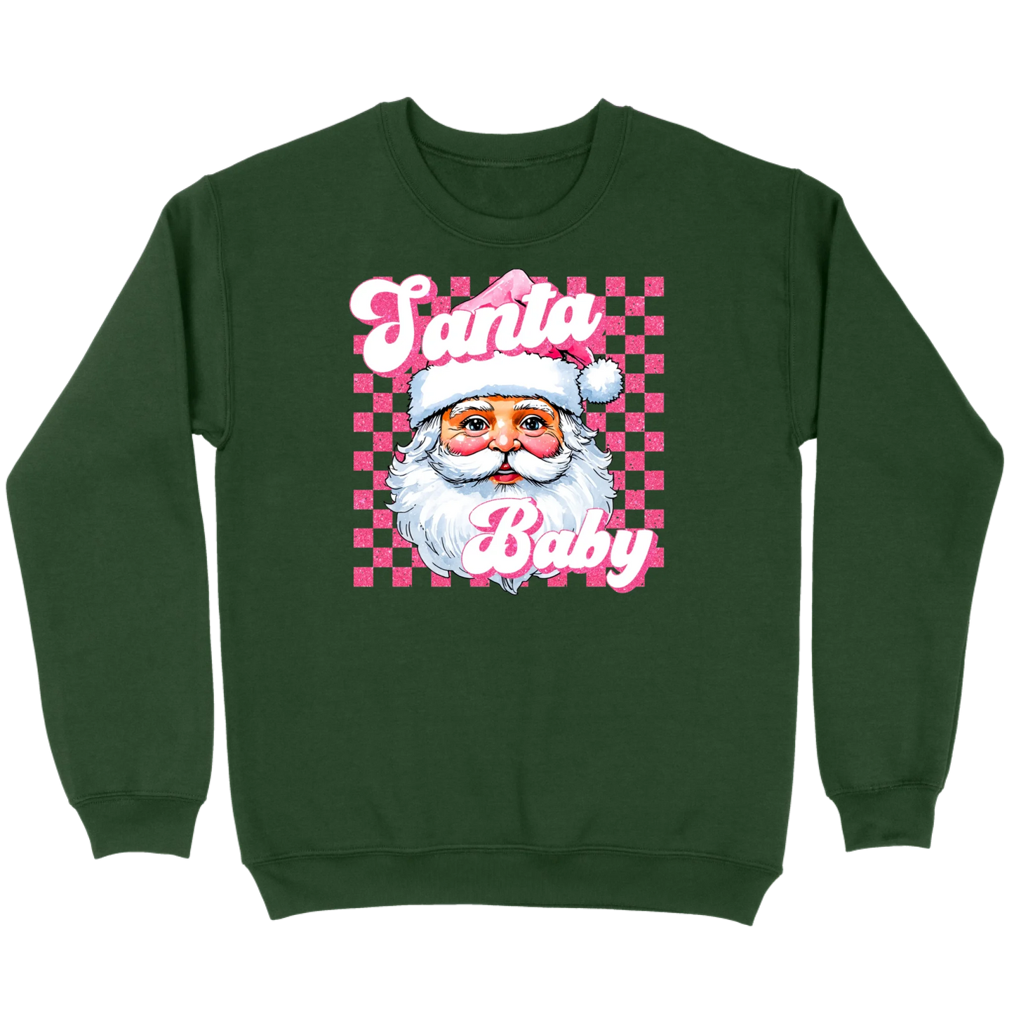 Pink Santa Baby Retro Glitter Checkers Sweatshirt
