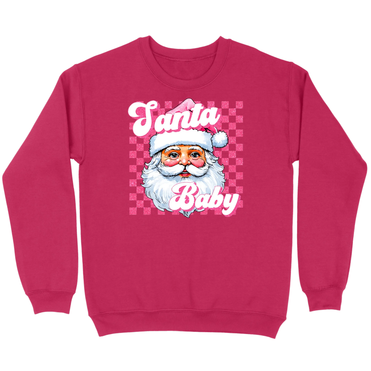 Pink Santa Baby Retro Glitter Checkers Sweatshirt