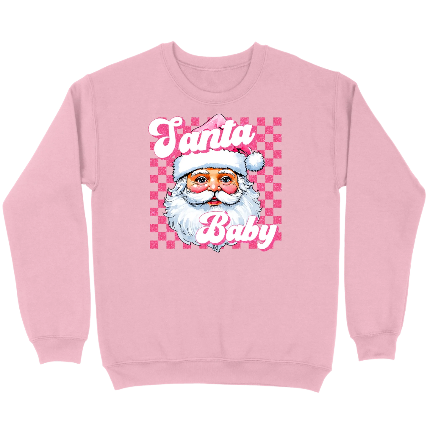 Pink Santa Baby Retro Glitter Checkers Sweatshirt