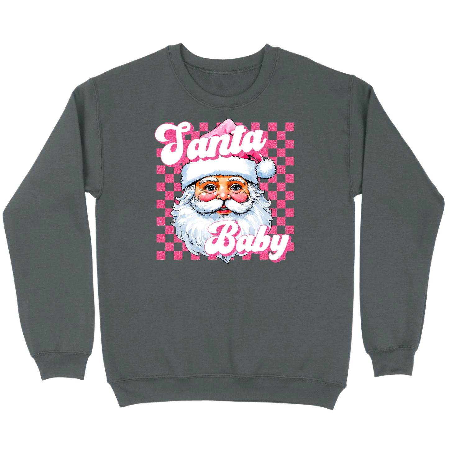 Pink Santa Baby Retro Glitter Checkers Sweatshirt