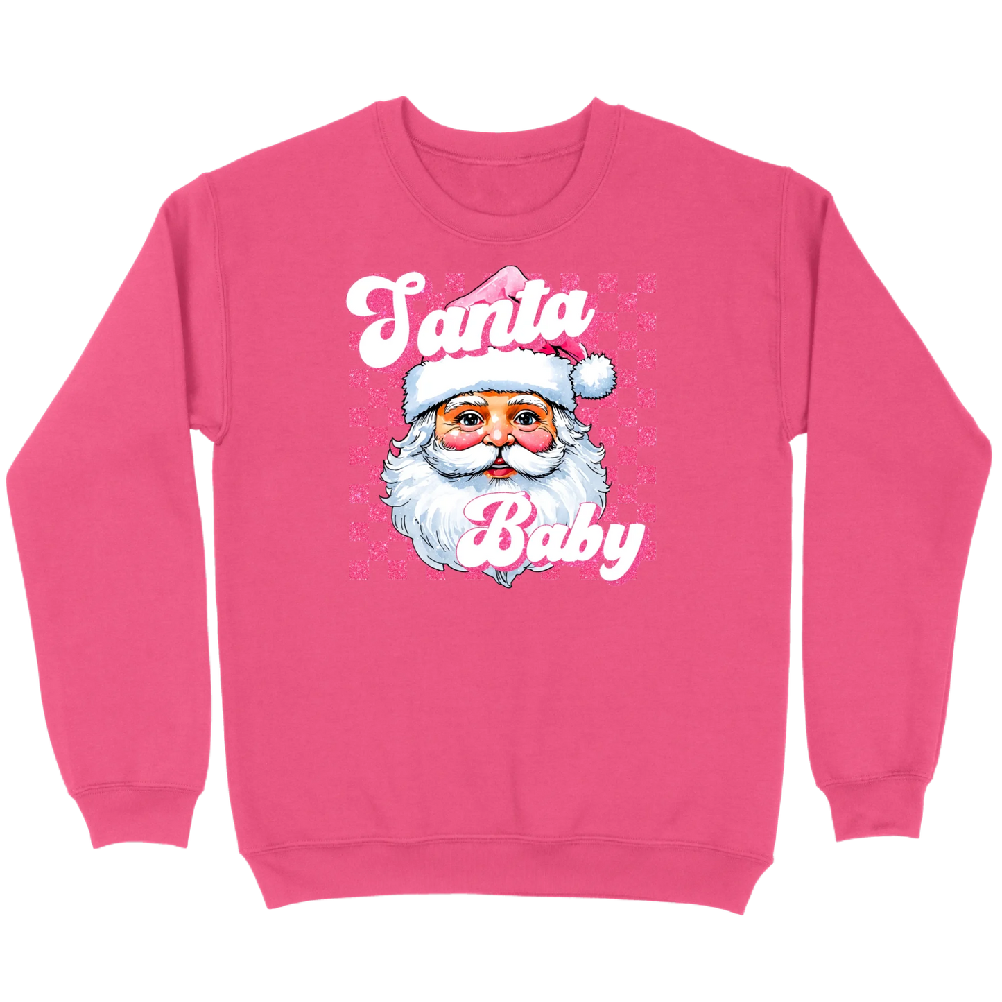 Pink Santa Baby Retro Glitter Checkers Sweatshirt