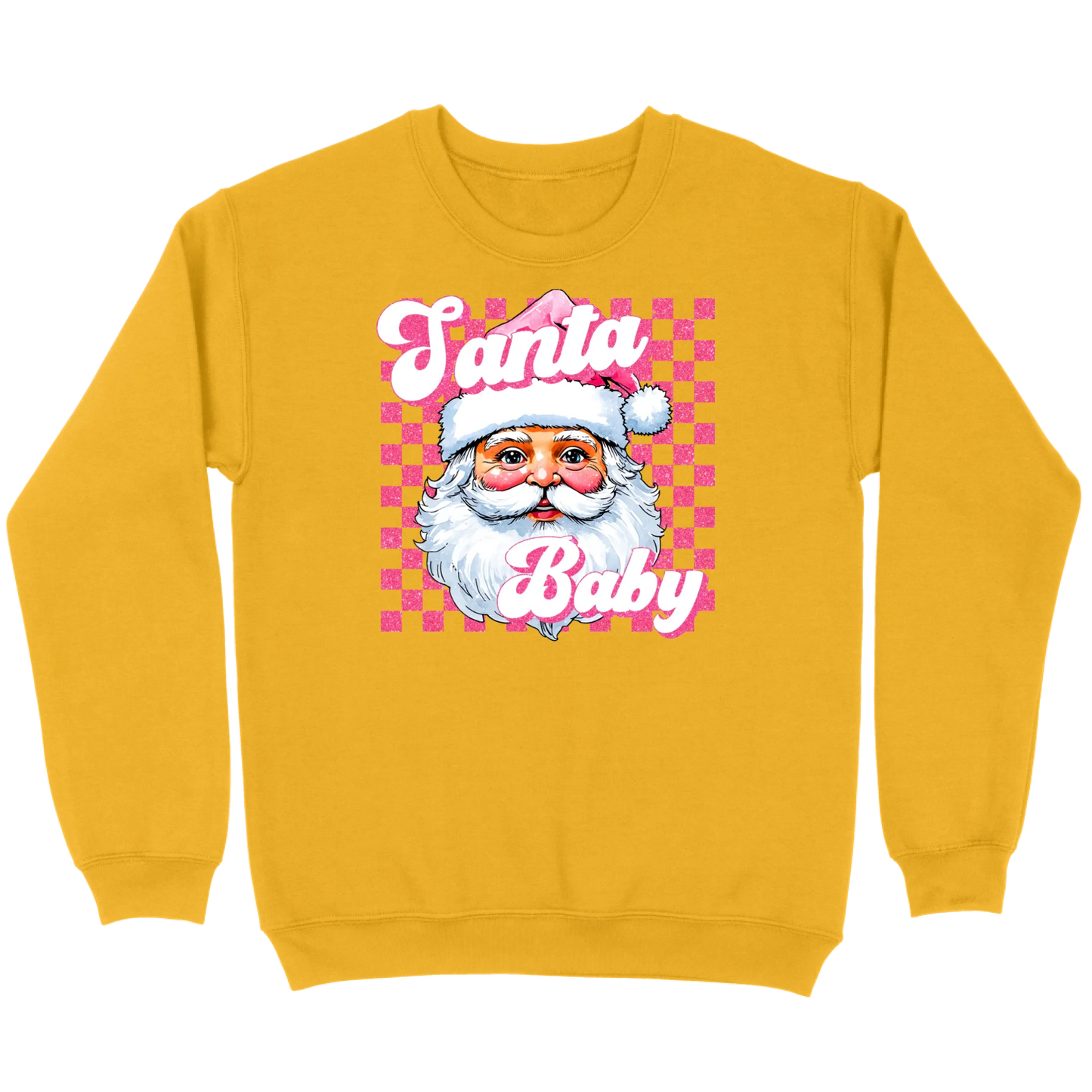 Pink Santa Baby Retro Glitter Checkers Sweatshirt